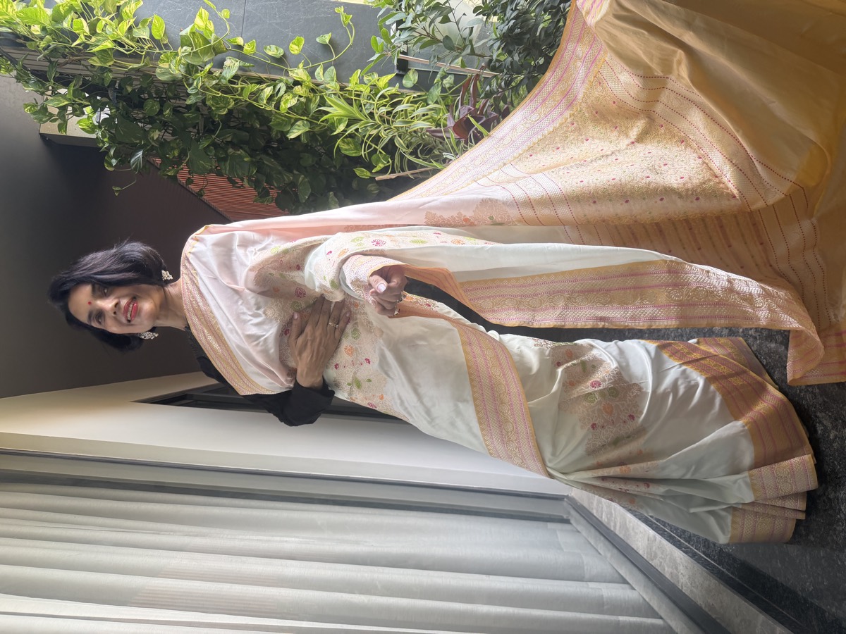Ivory & Gold Kadwa Katan Silk Handloom Banarasi Saree — Banarasi, Katan Silk, Varanasi, Uttar Pradesh, view 3