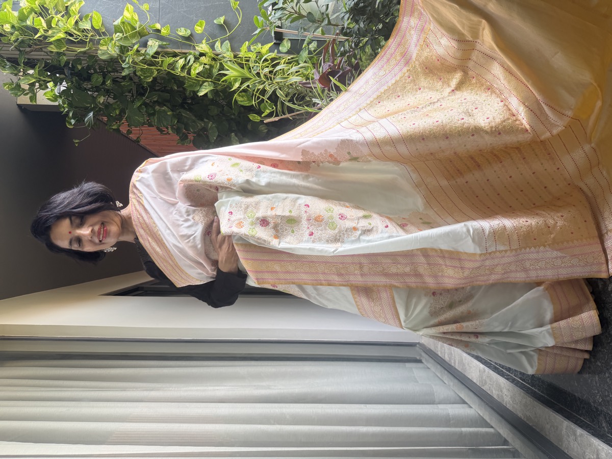 Ivory & Gold Kadwa Katan Silk Handloom Banarasi Saree — Banarasi, Katan Silk, Varanasi, Uttar Pradesh, view 4