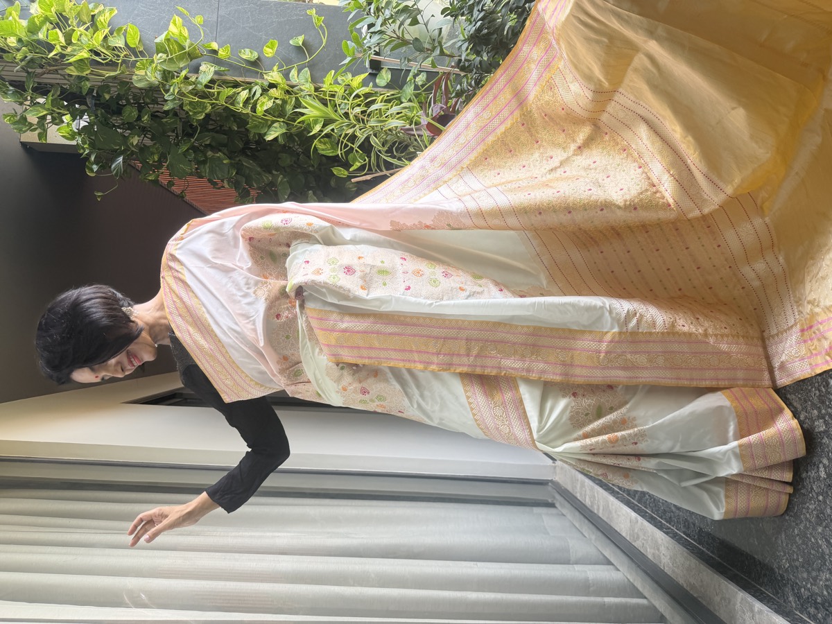 Ivory & Gold Kadwa Katan Silk Handloom Banarasi Saree — Banarasi, Katan Silk, Varanasi, Uttar Pradesh, view 5