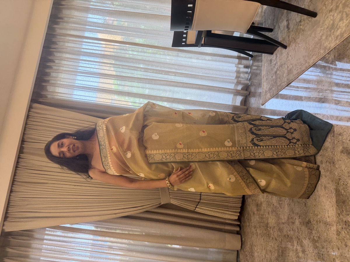 Sand Gold & Teal Kaduwa Meenakari Kora Silk Banarasi Saree — Banarasi, Kora Silk, Varanasi, Uttar Pradesh