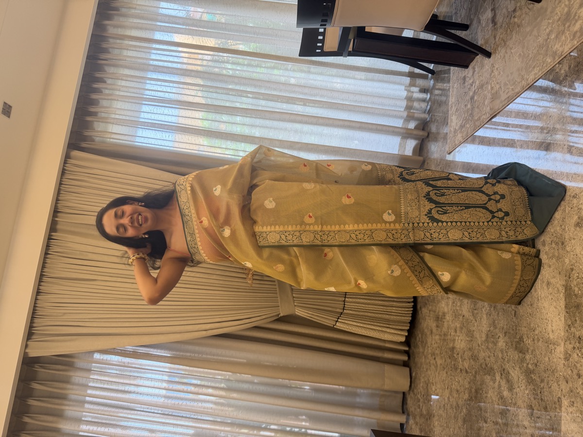 Sand Gold & Teal Kaduwa Meenakari Kora Silk Banarasi Saree — Banarasi, Kora Silk, Varanasi, Uttar Pradesh, view 2