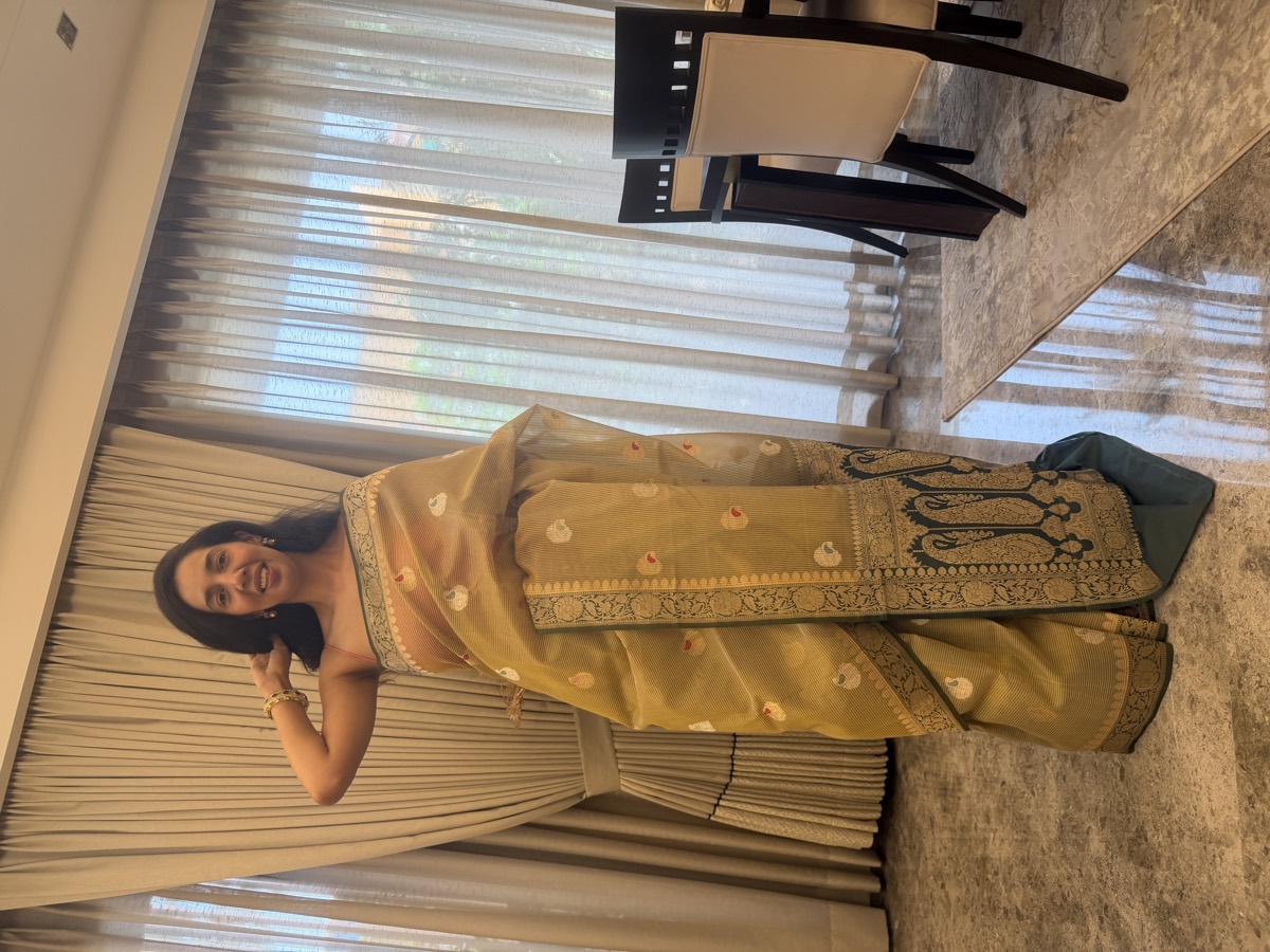 Sand Gold & Teal Kaduwa Meenakari Kora Silk Banarasi Saree — Banarasi, Kora Silk, Varanasi, Uttar Pradesh, view 3