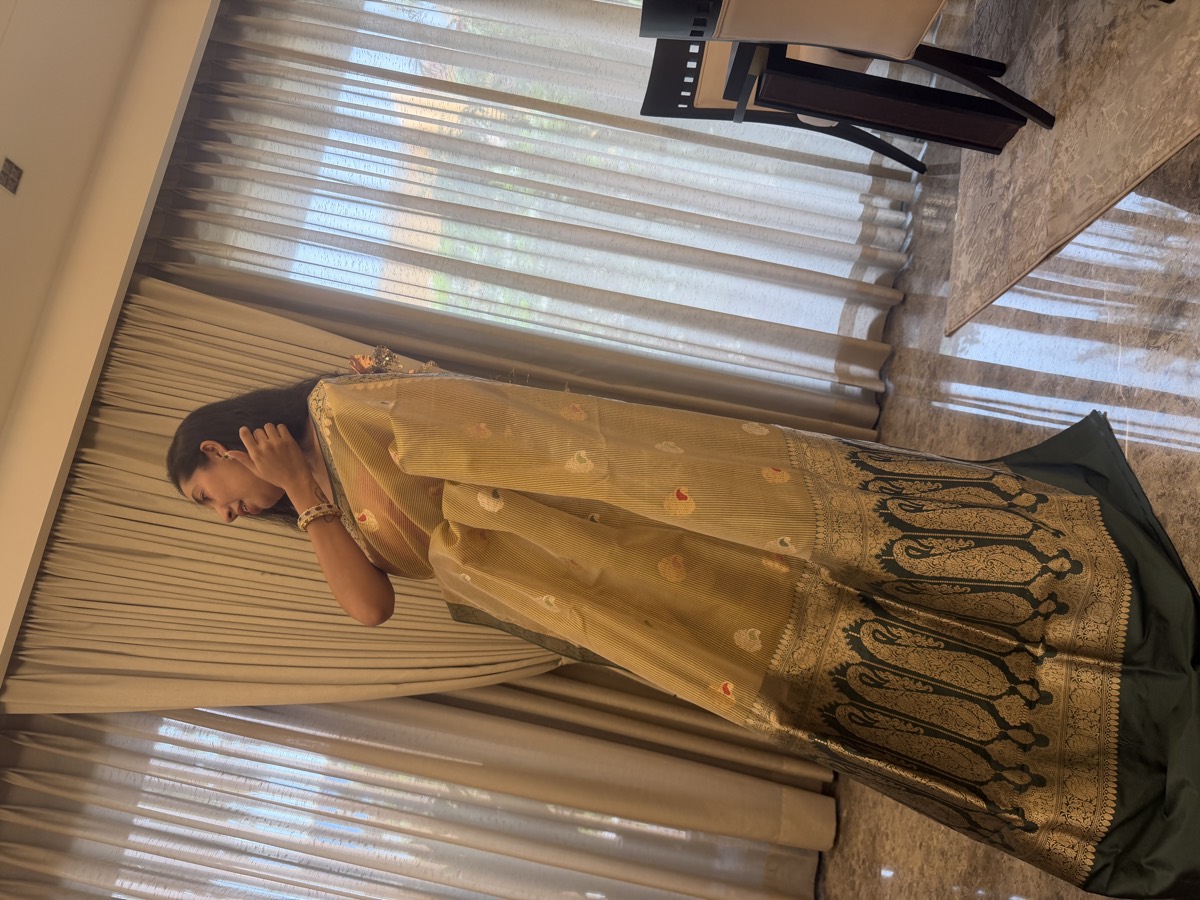 Sand Gold & Teal Kaduwa Meenakari Kora Silk Banarasi Saree — Banarasi, Kora Silk, Varanasi, Uttar Pradesh, view 5
