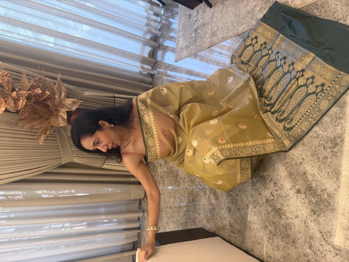 Sand Gold & Teal Kaduwa Meenakari Kora Silk Banarasi Saree — Banarasi, Kora Silk, Varanasi, Uttar Pradesh, view 6