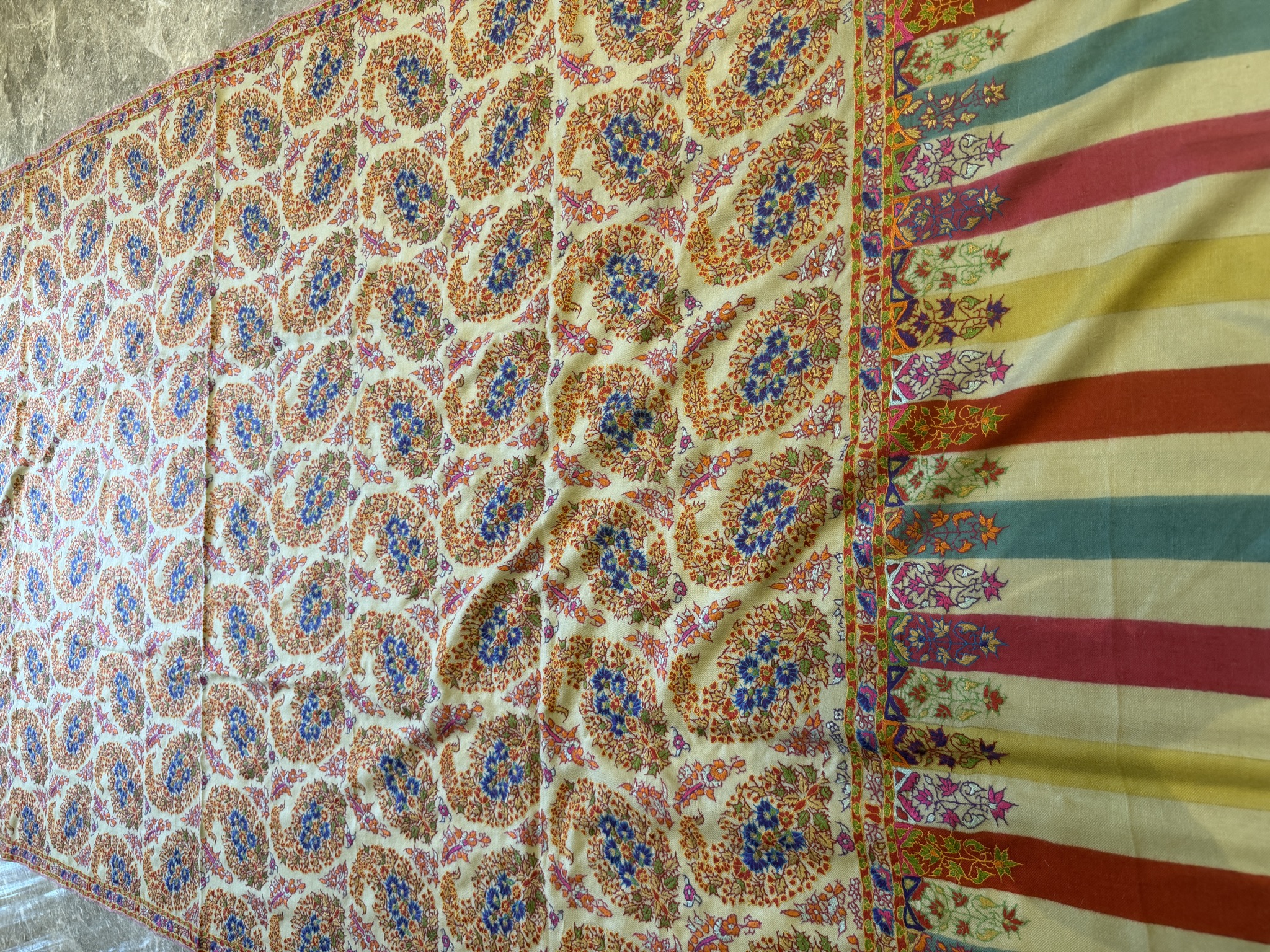 Handwoven Kani Shawl with Sozni Needlework — Kani, Pashmina, Kashmir