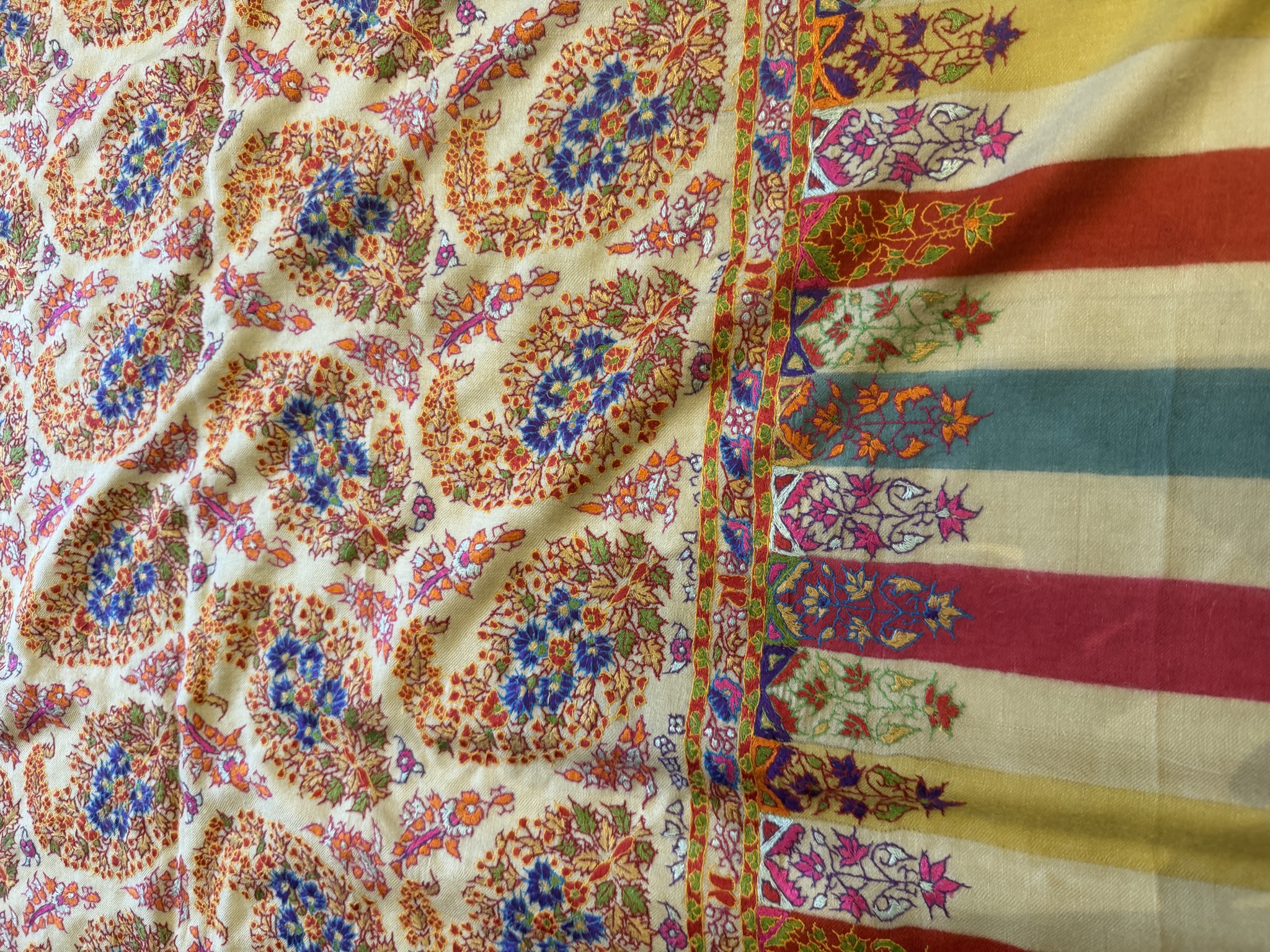 Handwoven Kani Shawl with Sozni Needlework — Kani, Pashmina, Kashmir, view 3