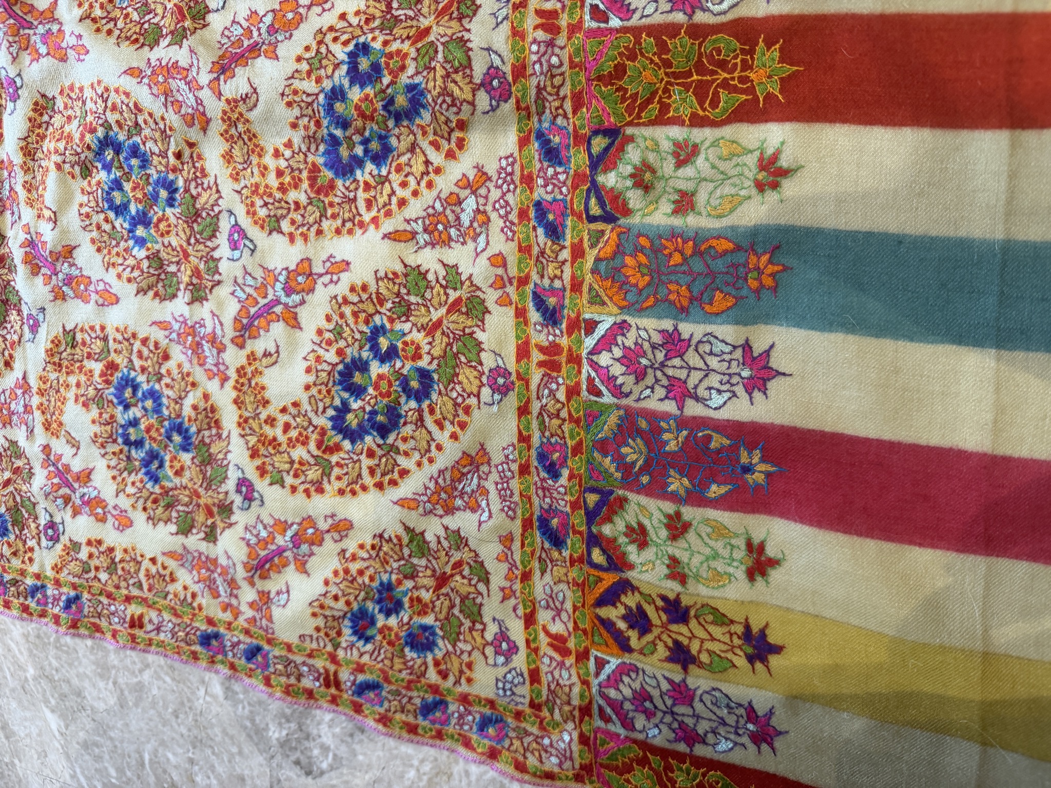 Handwoven Kani Shawl with Sozni Needlework — Kani, Pashmina, Kashmir, view 4