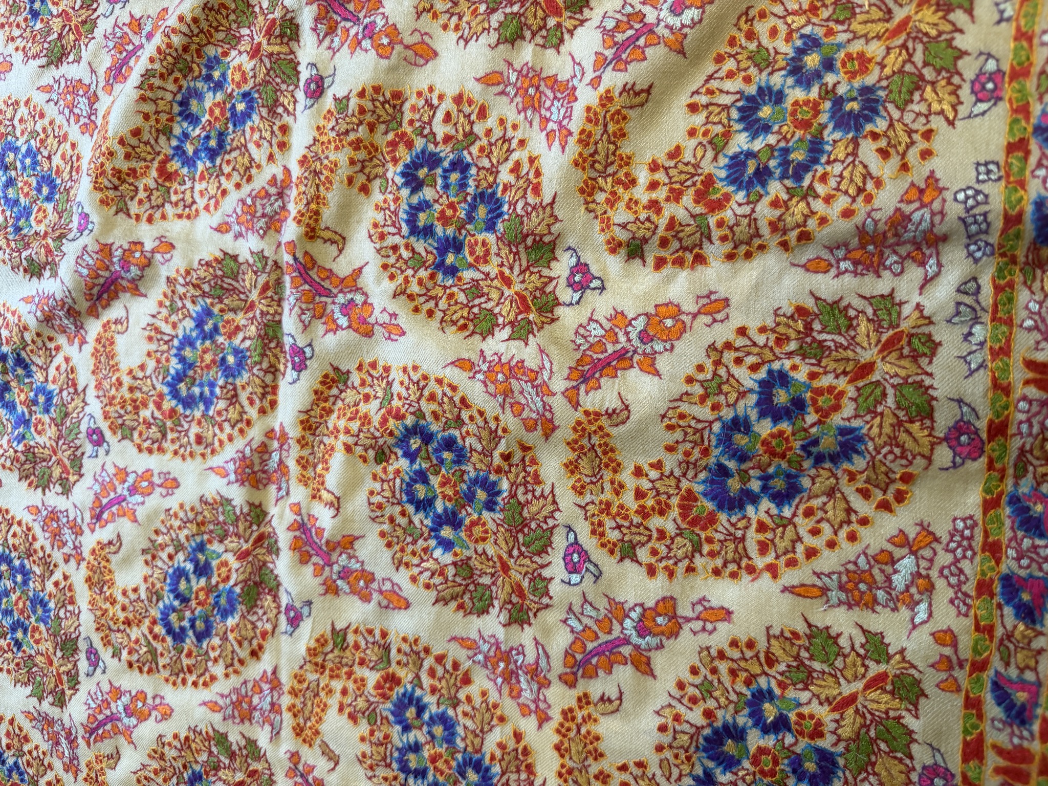 Handwoven Kani Shawl with Sozni Needlework — Kani, Pashmina, Kashmir, view 5