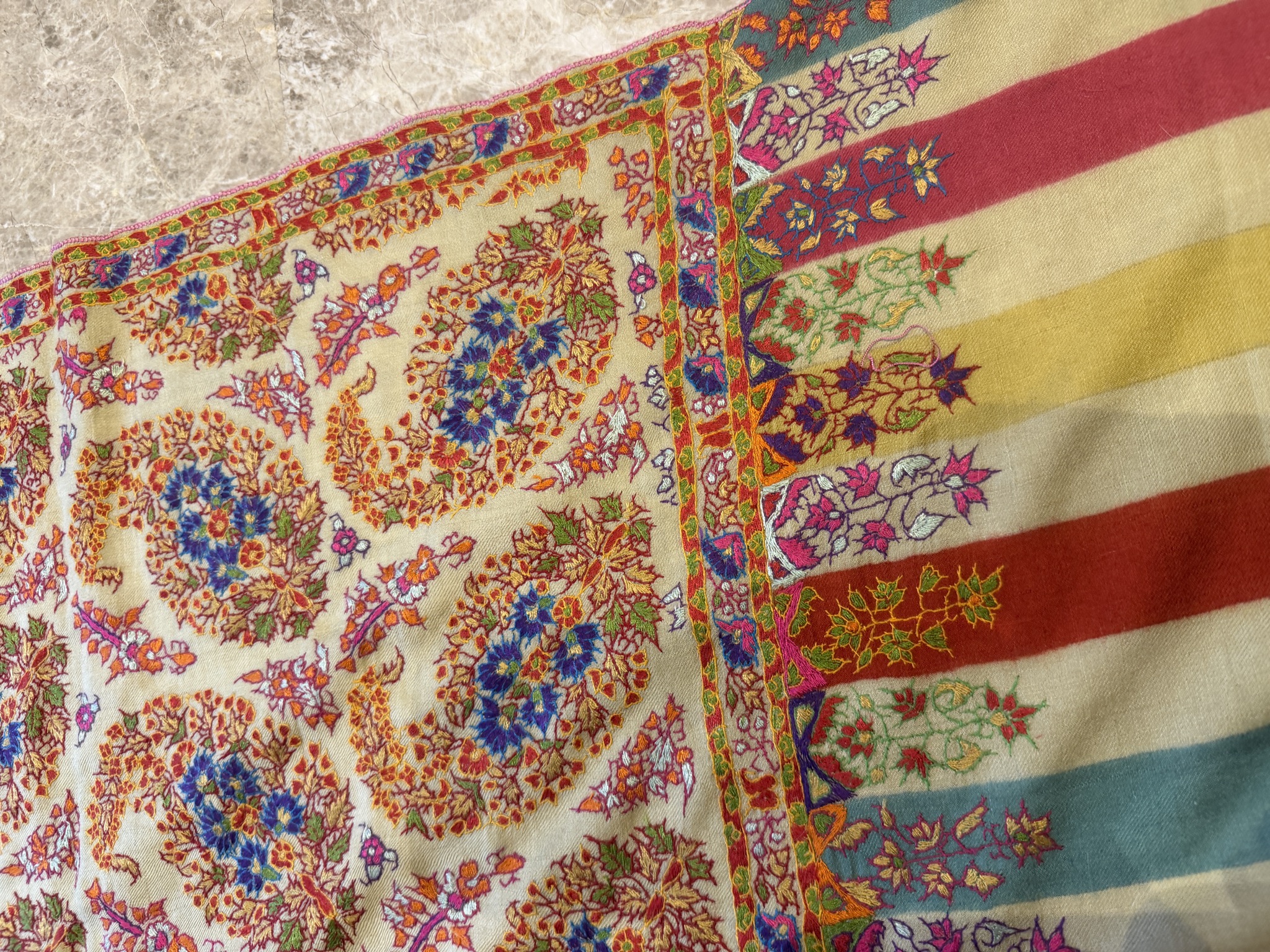 Handwoven Kani Shawl with Sozni Needlework — Kani, Pashmina, Kashmir, view 6