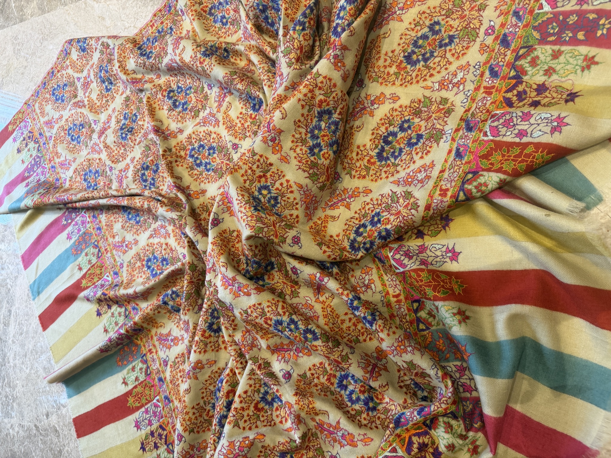 Handwoven Kani Shawl with Sozni Needlework — Kani, Pashmina, Kashmir, view 8