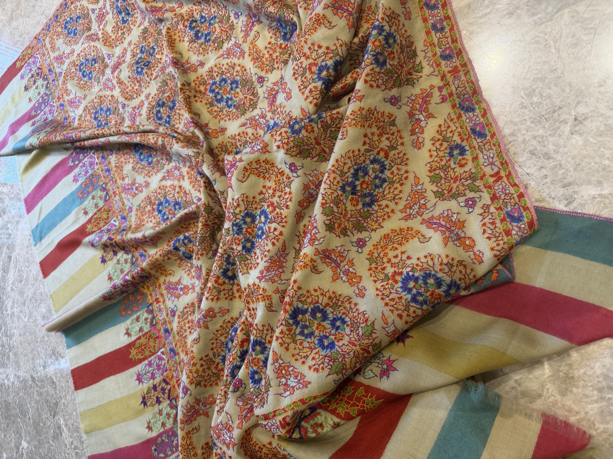 Handwoven Kani Shawl with Sozni Needlework — Kani, Pashmina, Kashmir, view 9