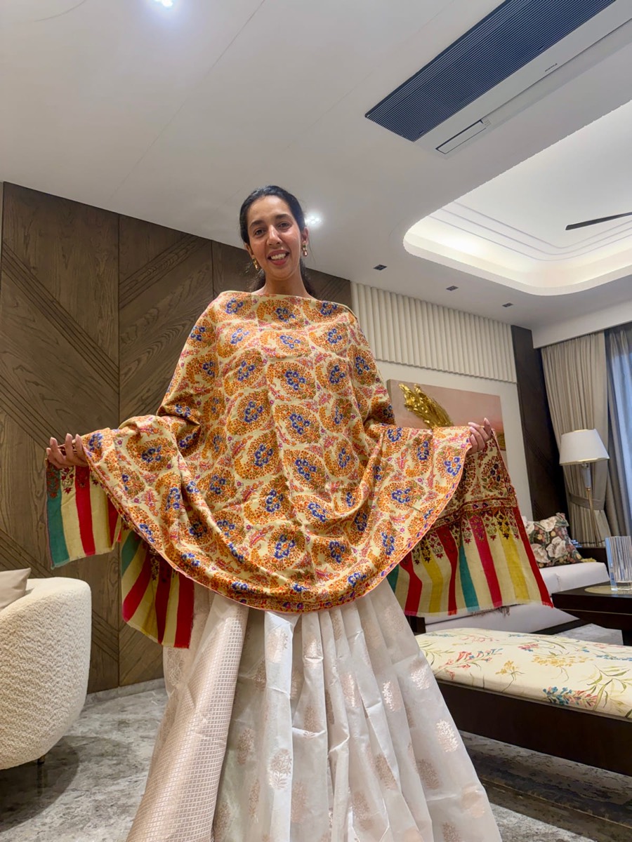 Handwoven Kani Shawl with Sozni Needlework — Kani, Pashmina, Kashmir, view 11