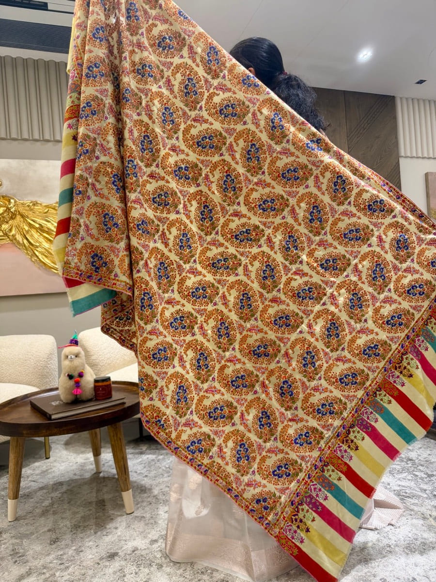 Handwoven Kani Shawl with Sozni Needlework — Kani, Pashmina, Kashmir, view 13