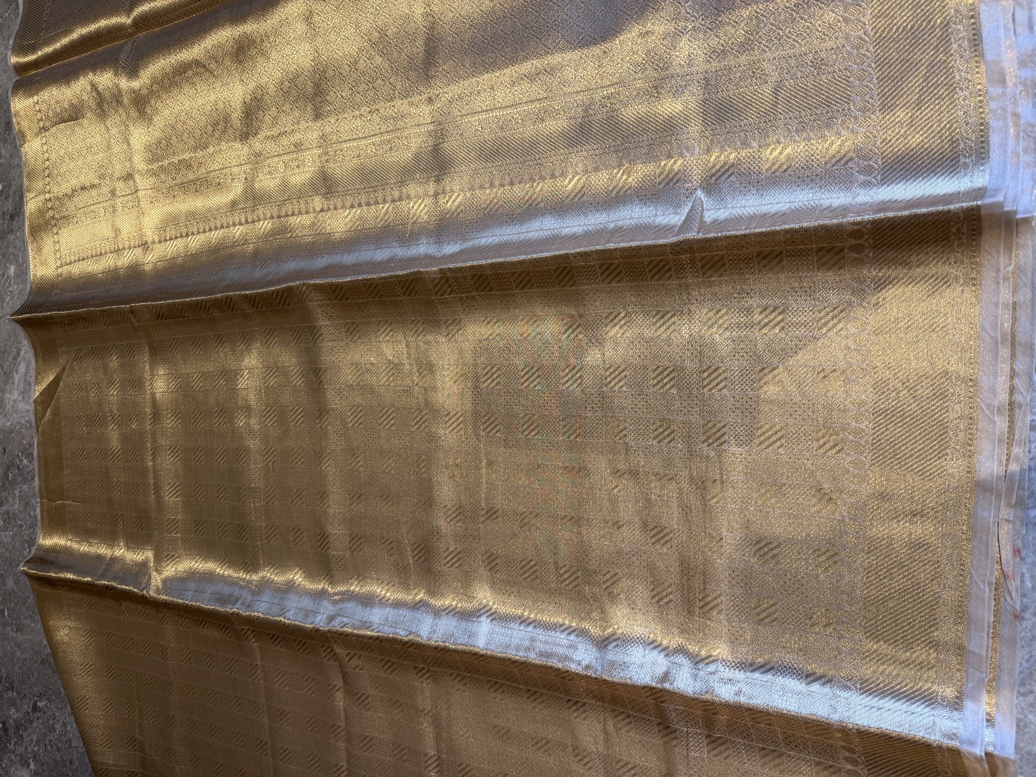 Tissue Silk Gold Kanjeewaram Saree — All-Over Zari Checkered Weave — Kanjeewaram, Silk Tissue, Kanchipuram, Tamil Nadu, view 7