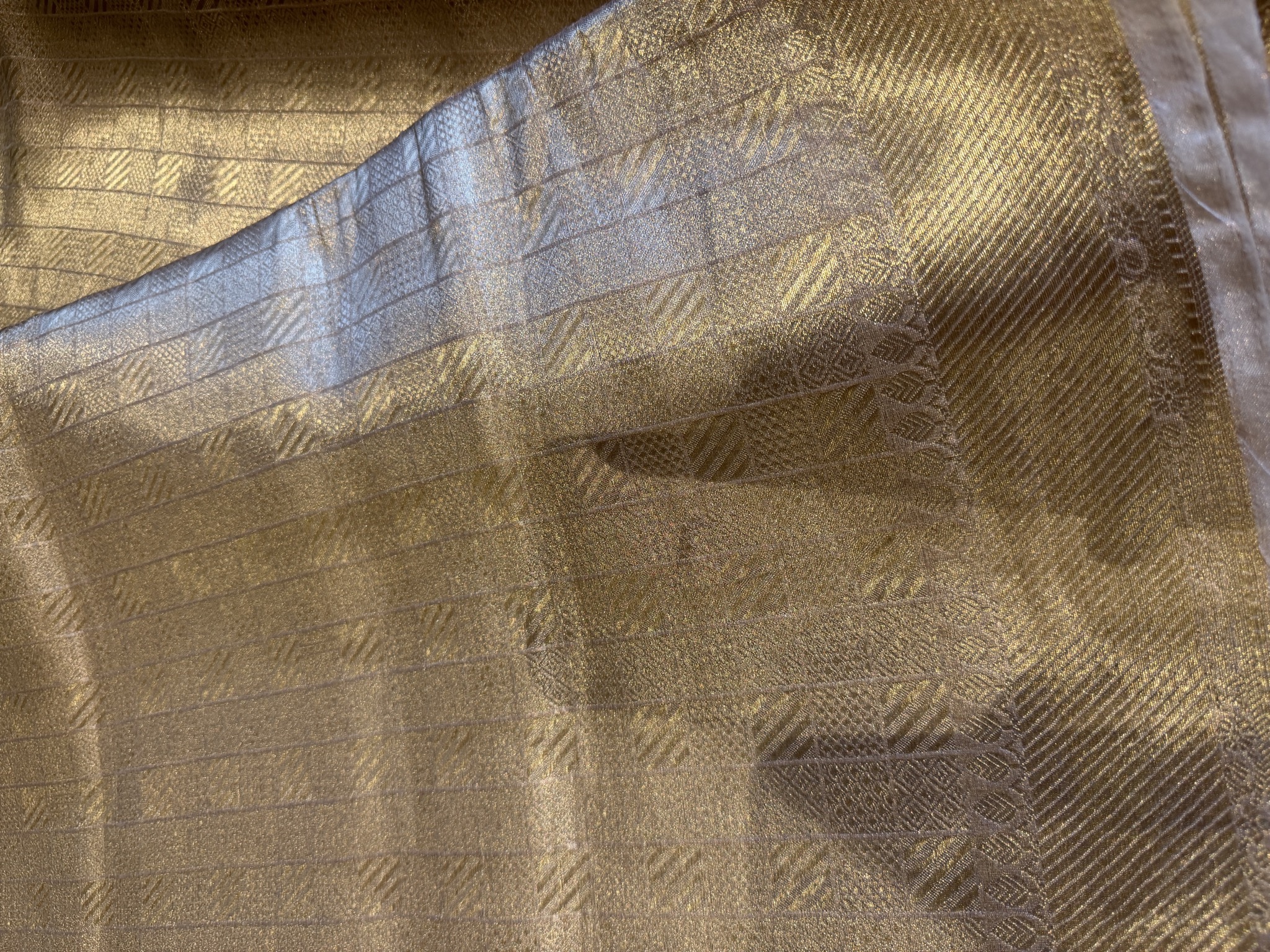 Tissue Silk Gold Kanjeewaram Saree — All-Over Zari Checkered Weave — Kanjeewaram, Silk Tissue, Kanchipuram, Tamil Nadu, view 11