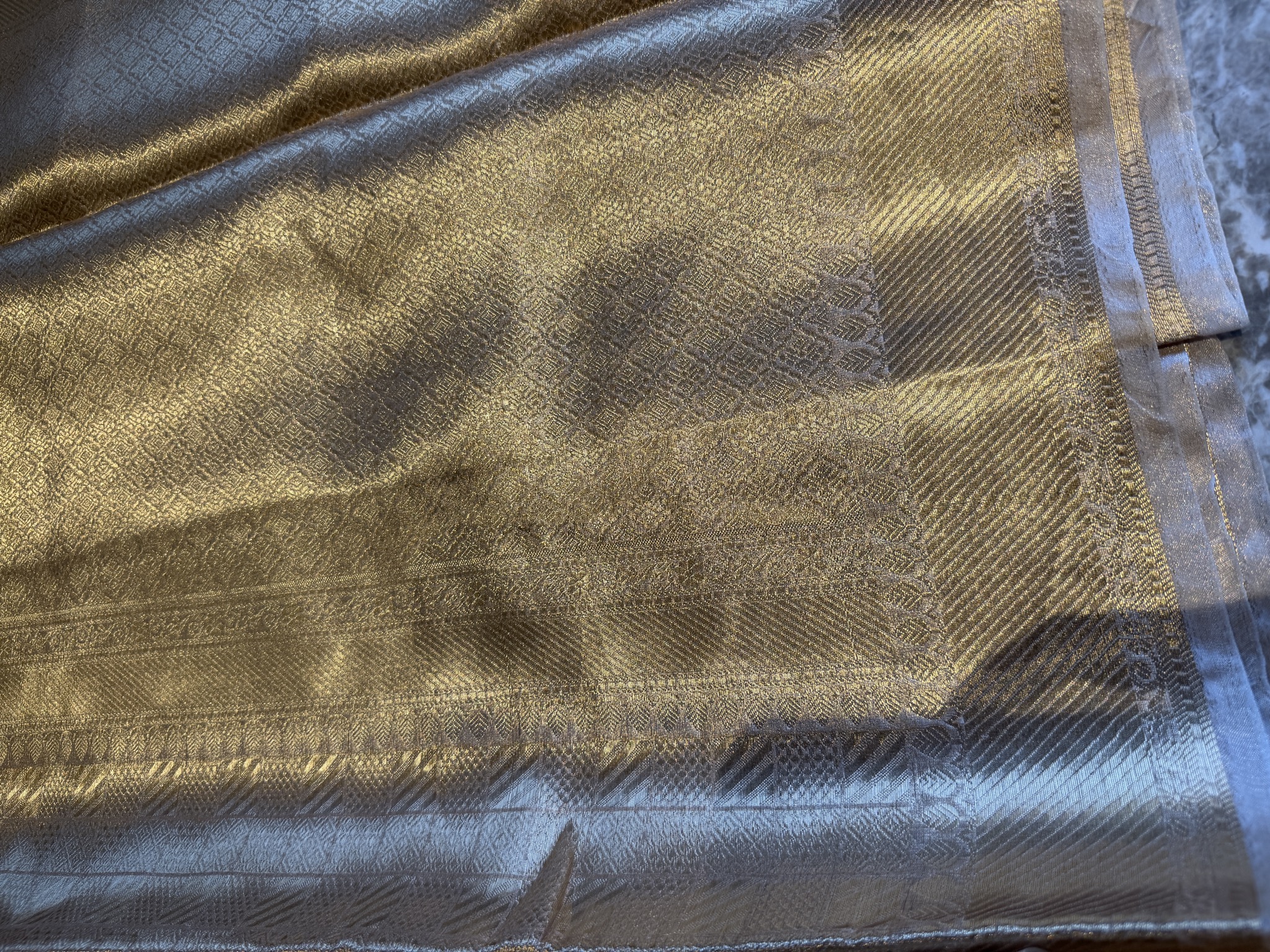Tissue Silk Gold Kanjeewaram Saree — All-Over Zari Checkered Weave — Kanjeewaram, Silk Tissue, Kanchipuram, Tamil Nadu, view 14