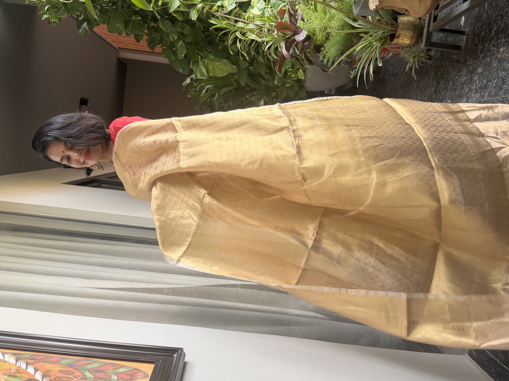 Tissue Silk Gold Kanjeewaram Saree — All-Over Zari Checkered Weave — Kanjeewaram, Silk Tissue, Kanchipuram, Tamil Nadu, view 4