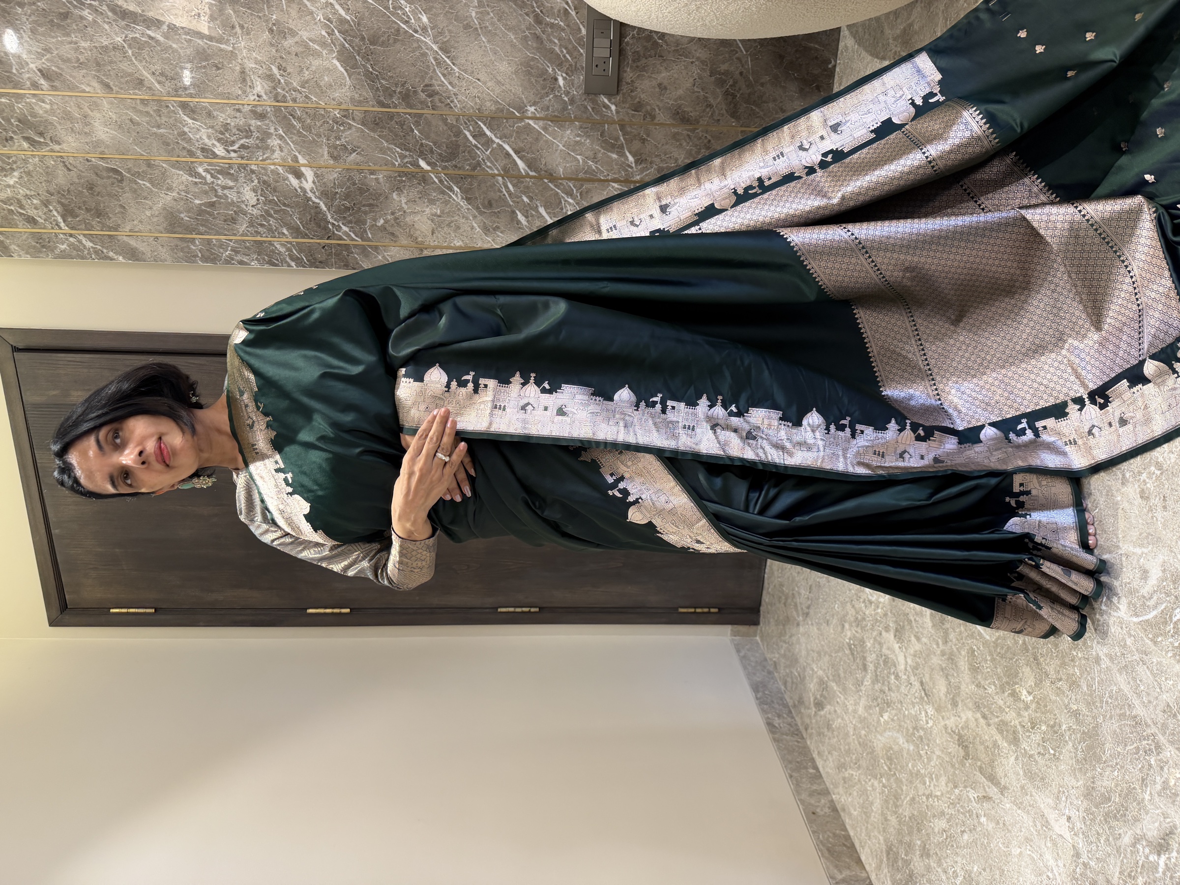 Bottle Green Mushroo Silk Banarasi — Kashi Assi 80 Ghat — Banarasi, Mushroo Silk, Varanasi, Uttar Pradesh