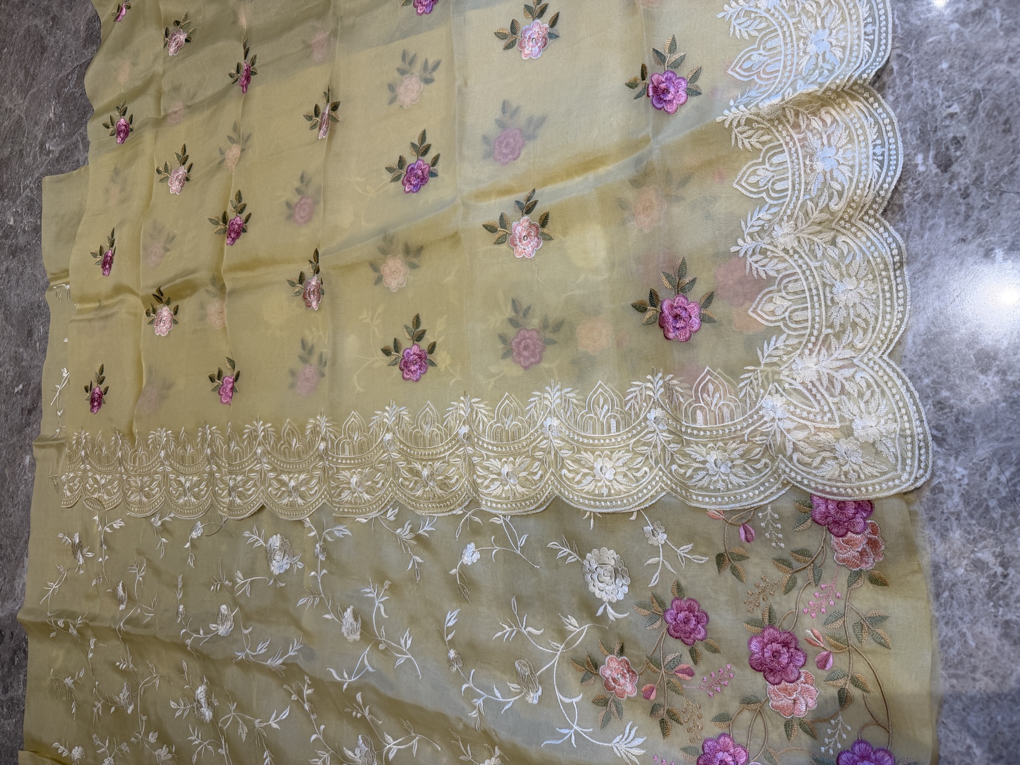 Kora Silk Unstitched Suit Set with Parsi Gara Embroidery — Kora Silk, India