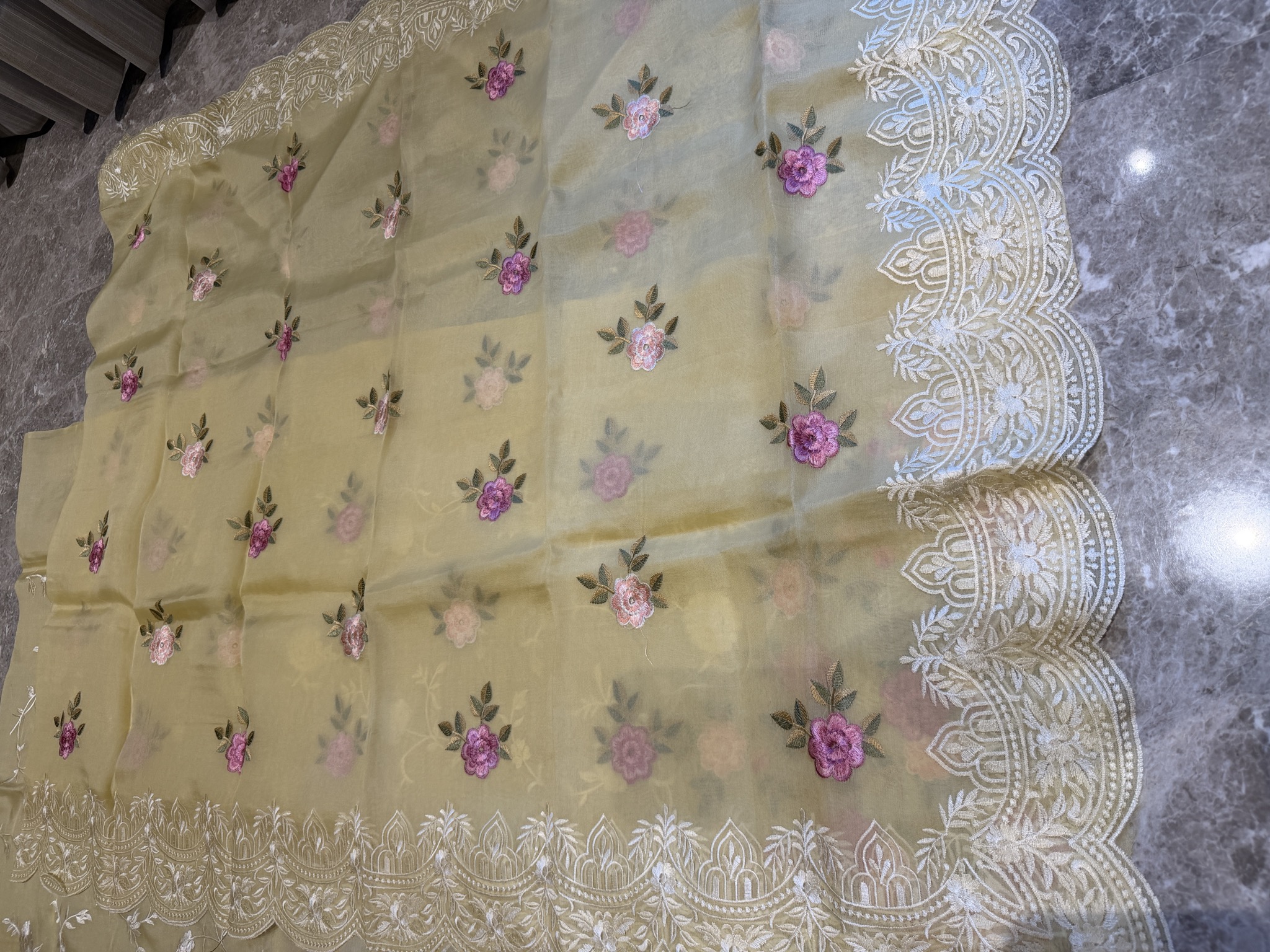 Kora Silk Unstitched Suit Set with Parsi Gara Embroidery — Kora Silk, India, view 2