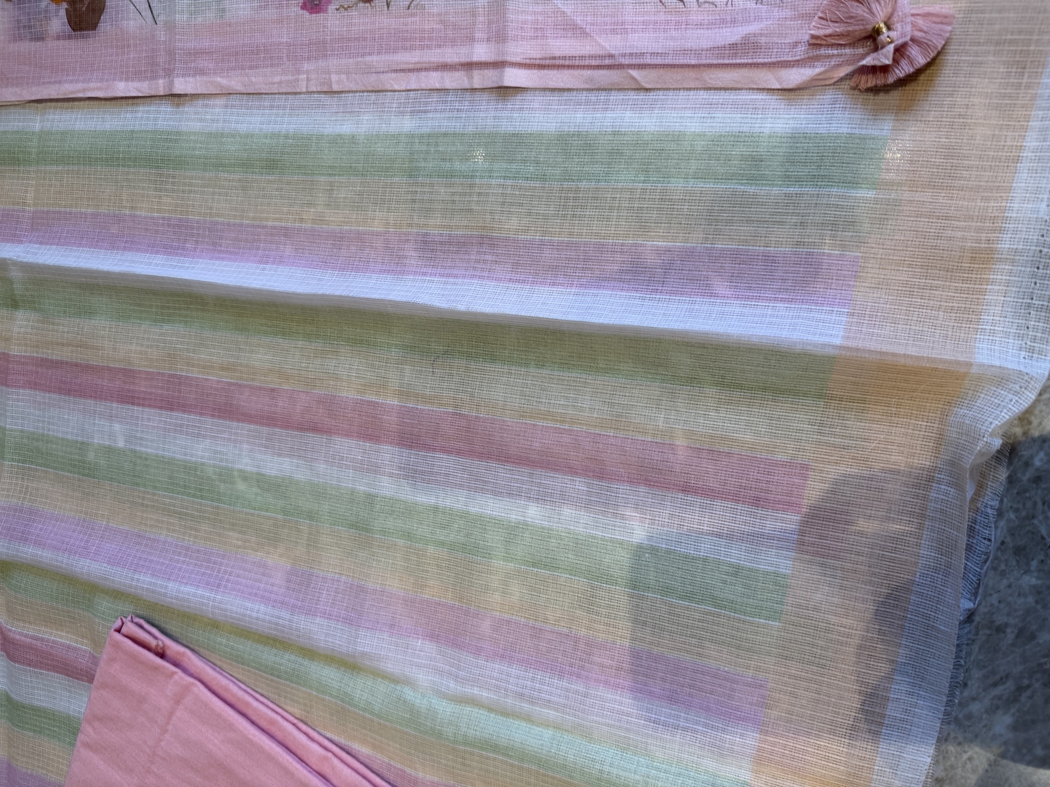 Kota Doria Pastel Stripe & Floral Print Unstitched Suit Set — Kota Doria, Kota, Rajasthan, view 6