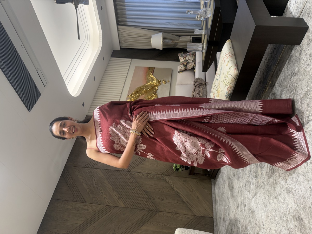 Maroon Pure Tussar Silver Zari Banarasi Saree — Banarasi, Pure Tussar Silk, Varanasi, Uttar Pradesh, view 2