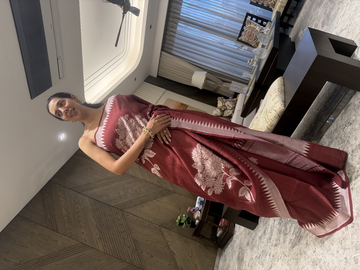Maroon Pure Tussar Silver Zari Banarasi Saree — Banarasi, Pure Tussar Silk, Varanasi, Uttar Pradesh, view 4