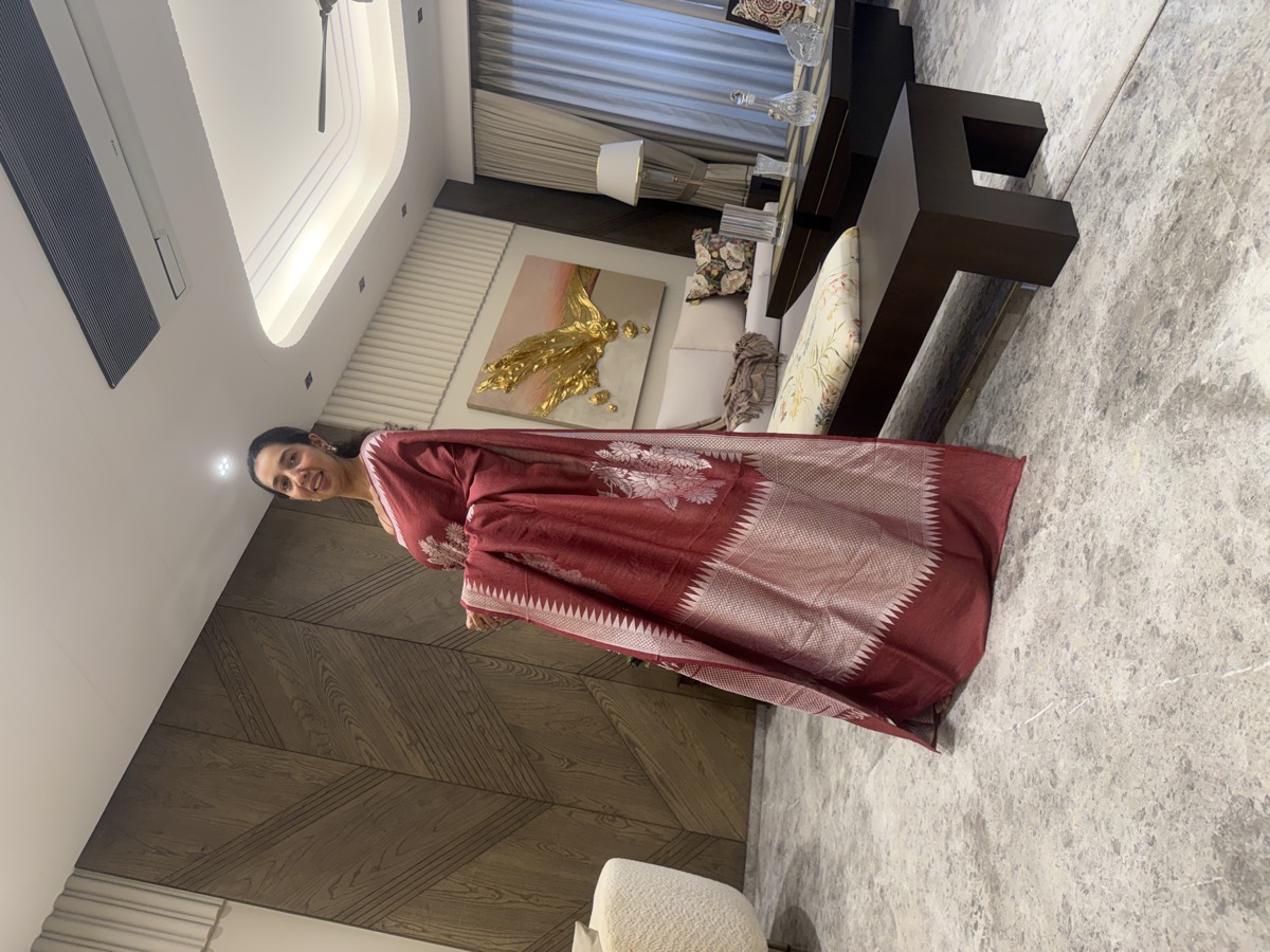 Maroon Pure Tussar Silver Zari Banarasi Saree — Banarasi, Pure Tussar Silk, Varanasi, Uttar Pradesh, view 6