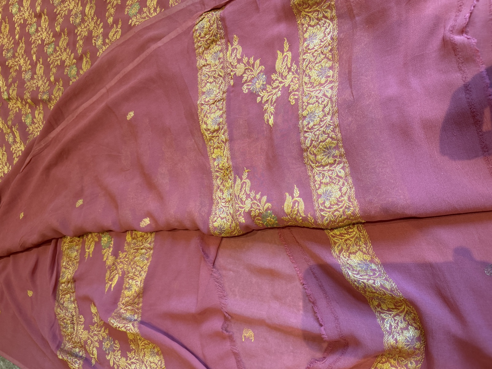 Mauve Khaddi Georgette Unstitched Suit Set with Kaduwa Meena Weave — Khaddi Georgette, Varanasi, Uttar Pradesh, view 3