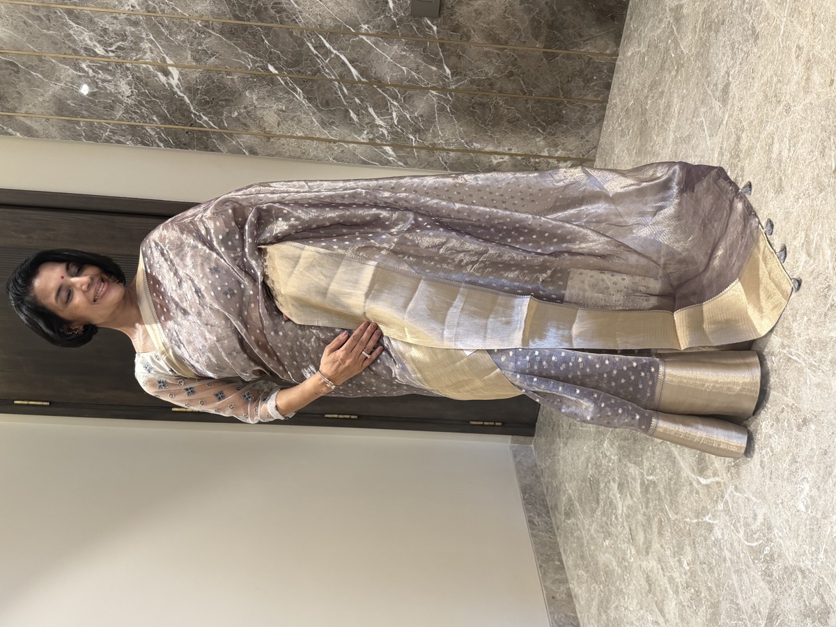 Dusky Mauve Tissue Kora Silk Banarasi Saree — Banarasi, Kora Silk, Varanasi, Uttar Pradesh, view 6