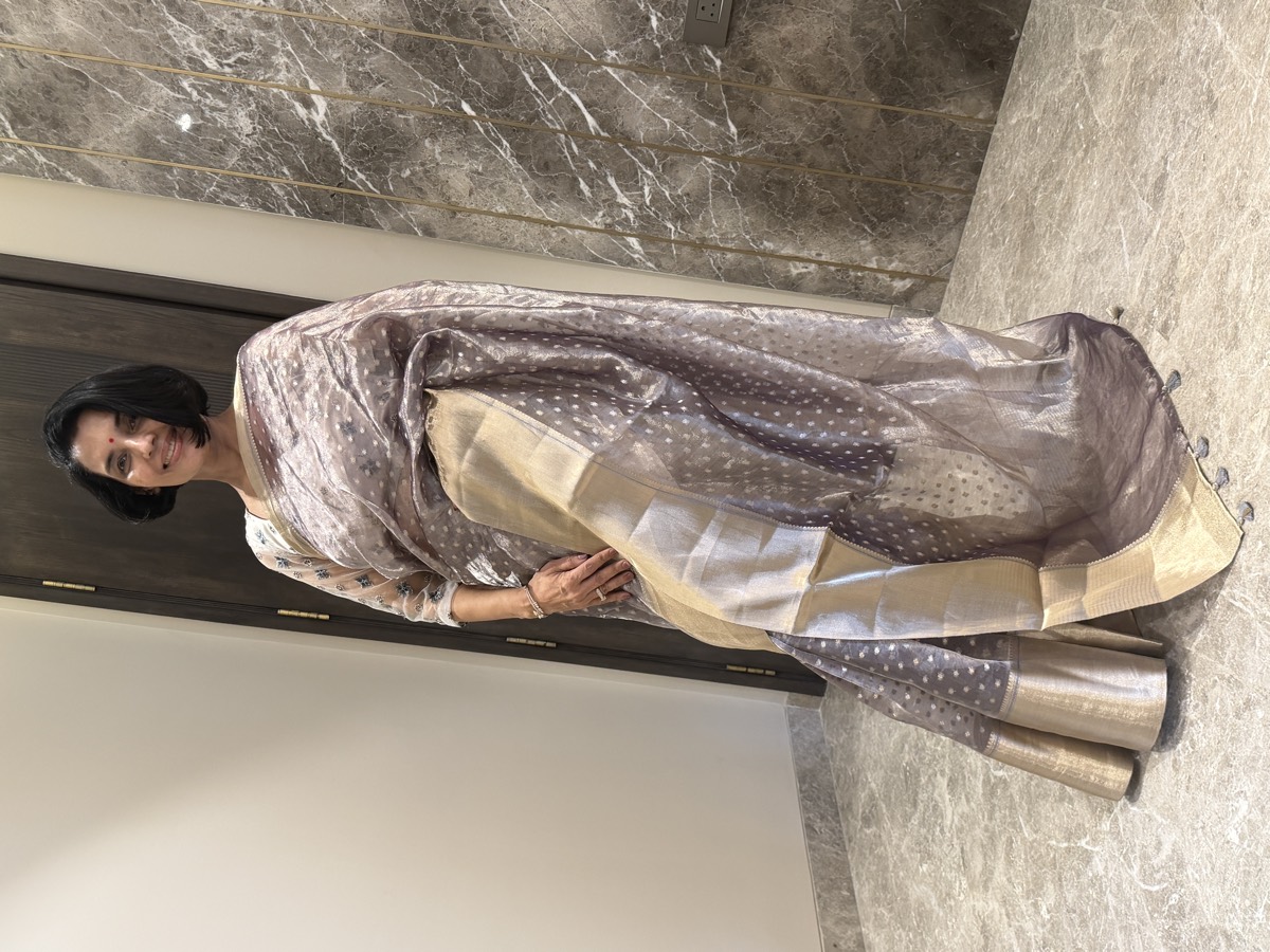 Dusky Mauve Tissue Kora Silk Banarasi Saree — Banarasi, Kora Silk, Varanasi, Uttar Pradesh