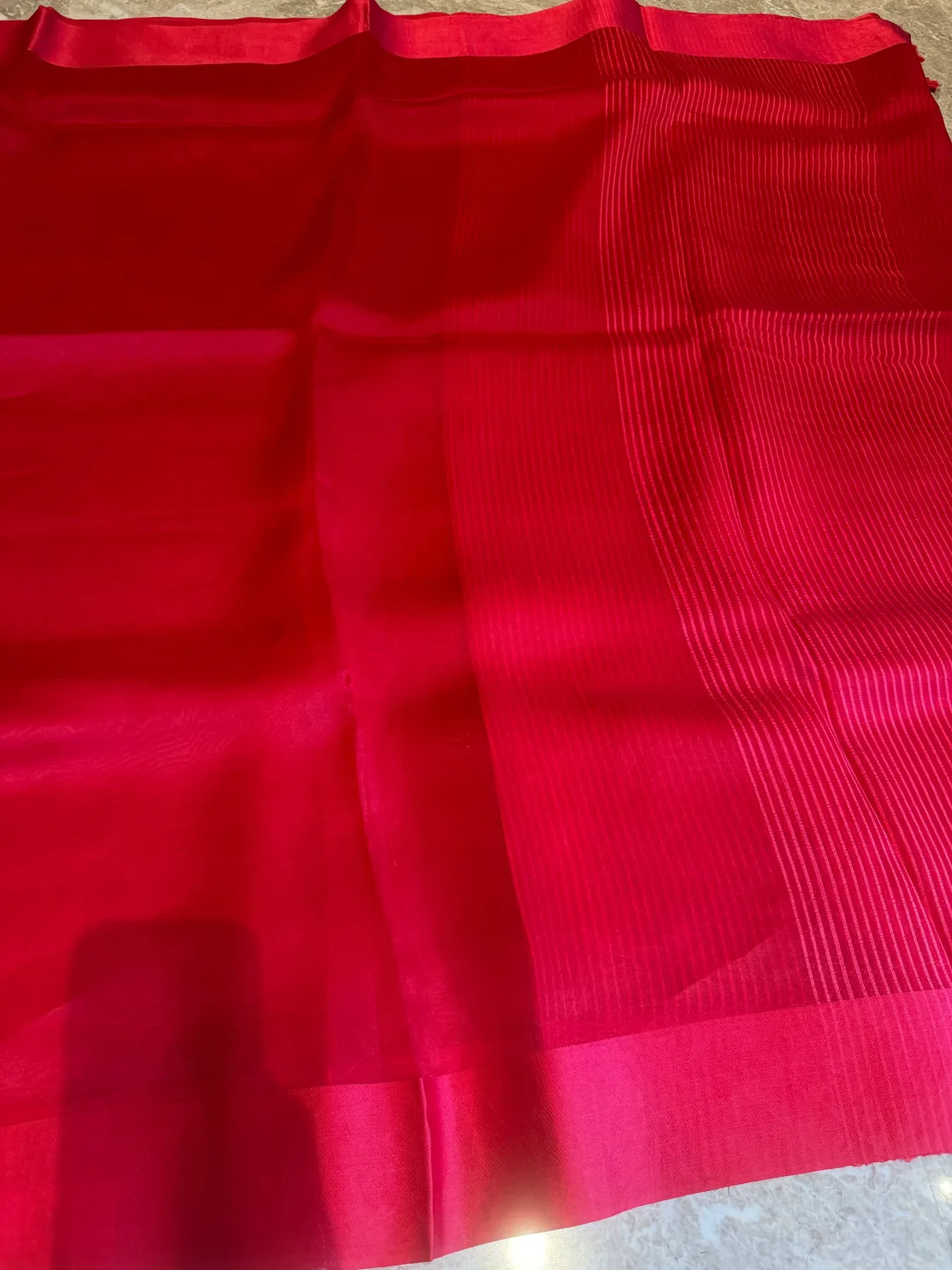 Modern Red Kora Silk & Mushroo Twill Banarasi Saree — Banarasi, Kora Silk & Mushroo Twill Silk, Varanasi, Uttar Pradesh, view 7