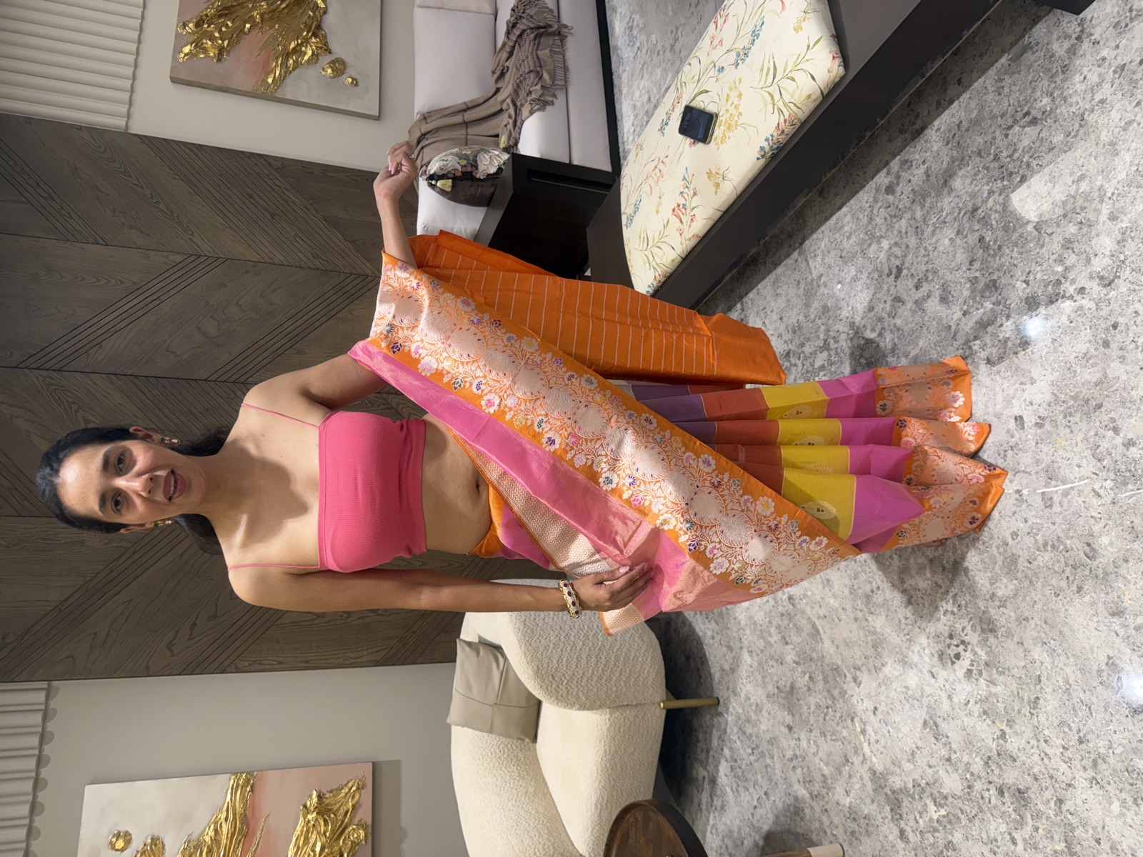 Multicolour Kora Silk Tissue Rangkaat Banarasi Saree with Katan Silk Border — Banarasi, Kora Silk Tissue, Varanasi, Uttar Pradesh