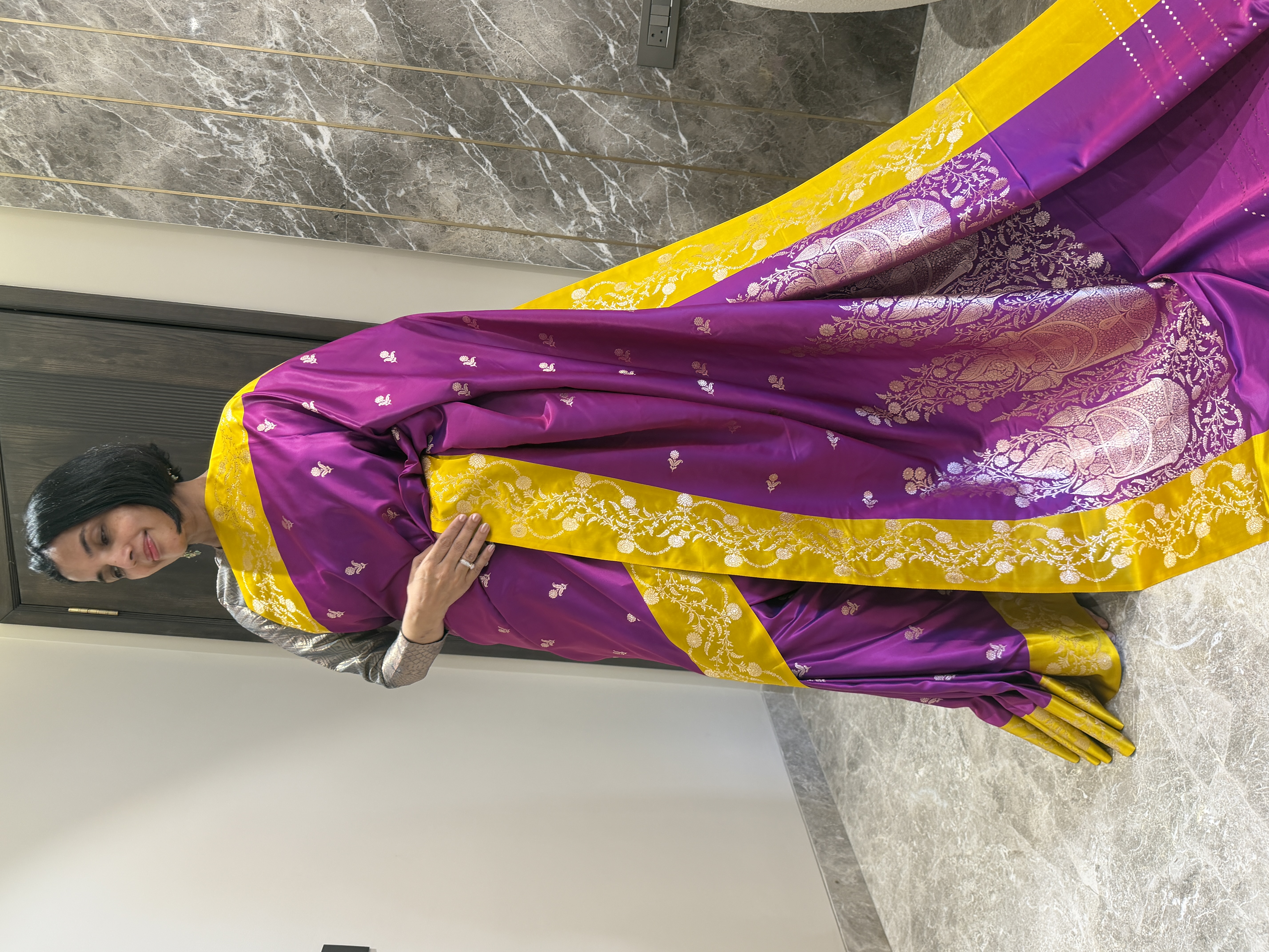 Royal Purple Mushroo Silk Banarasi Saree — Banarasi, Mushroo Silk, Varanasi, Uttar Pradesh, view 3
