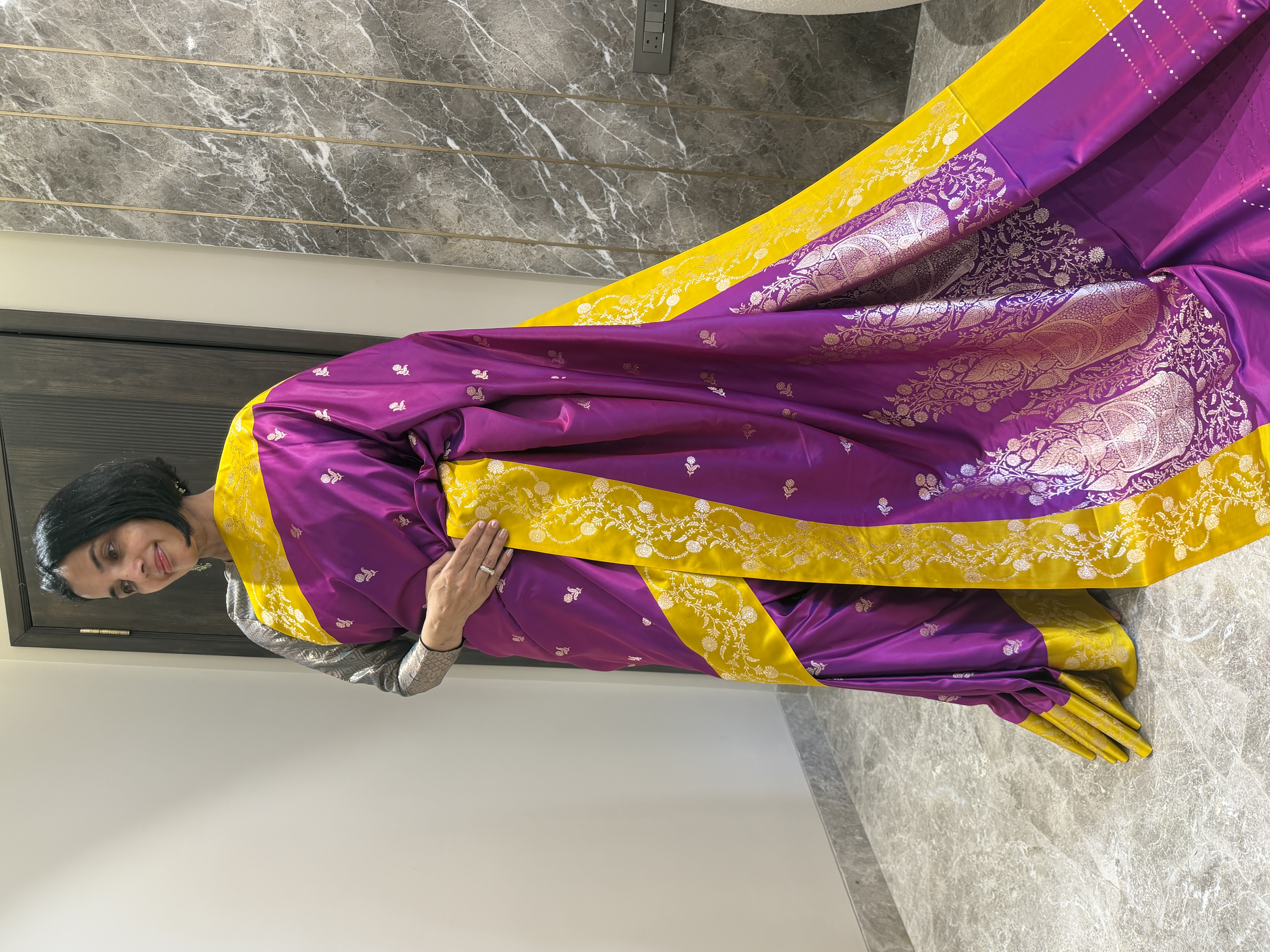 Royal Purple Mushroo Silk Banarasi Saree — Banarasi, Mushroo Silk, Varanasi, Uttar Pradesh, view 4