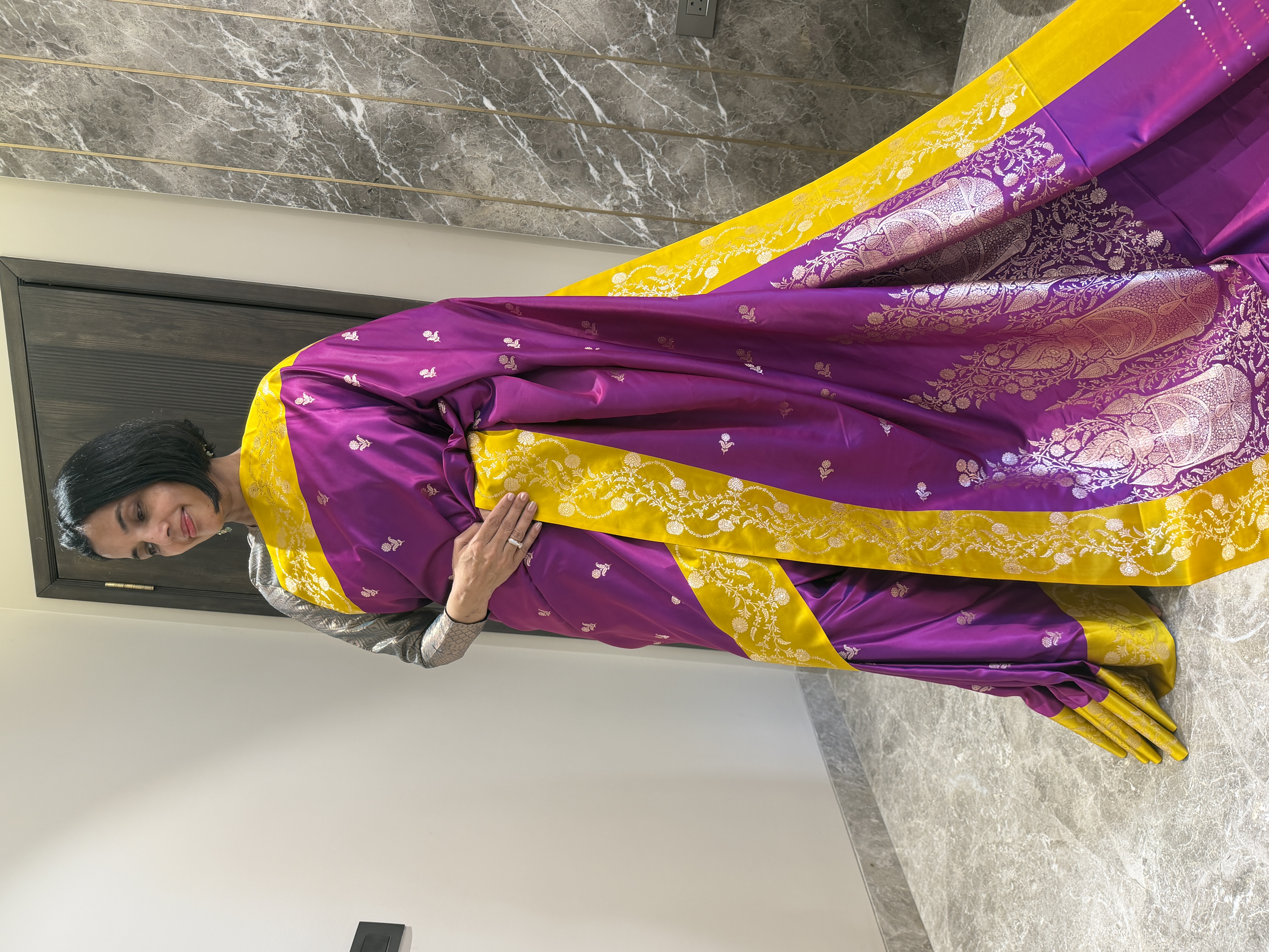 Royal Purple Mushroo Silk Banarasi Saree — Banarasi, Mushroo Silk, Varanasi, Uttar Pradesh, view 5