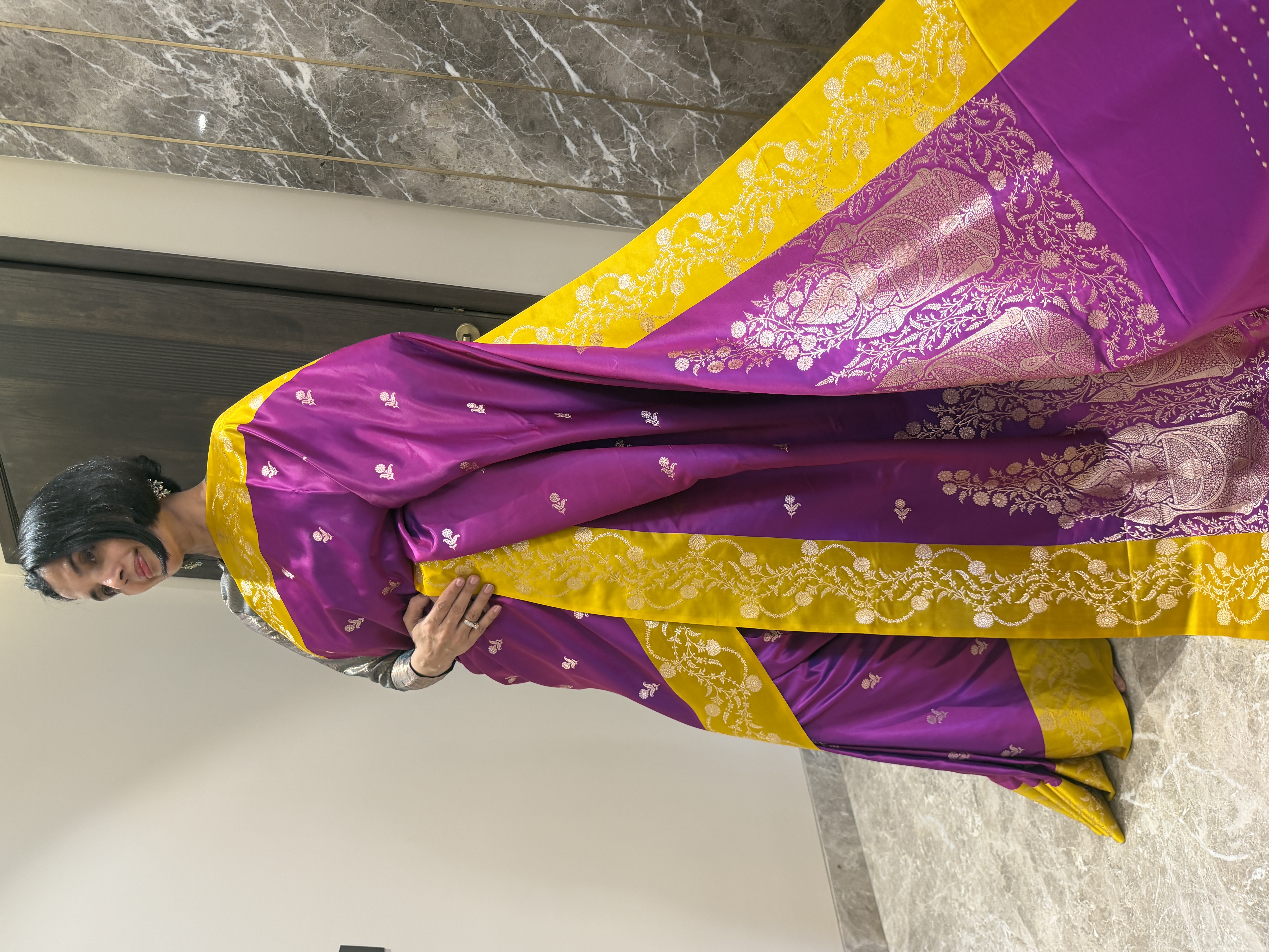 Royal Purple Mushroo Silk Banarasi Saree — Banarasi, Mushroo Silk, Varanasi, Uttar Pradesh, view 6