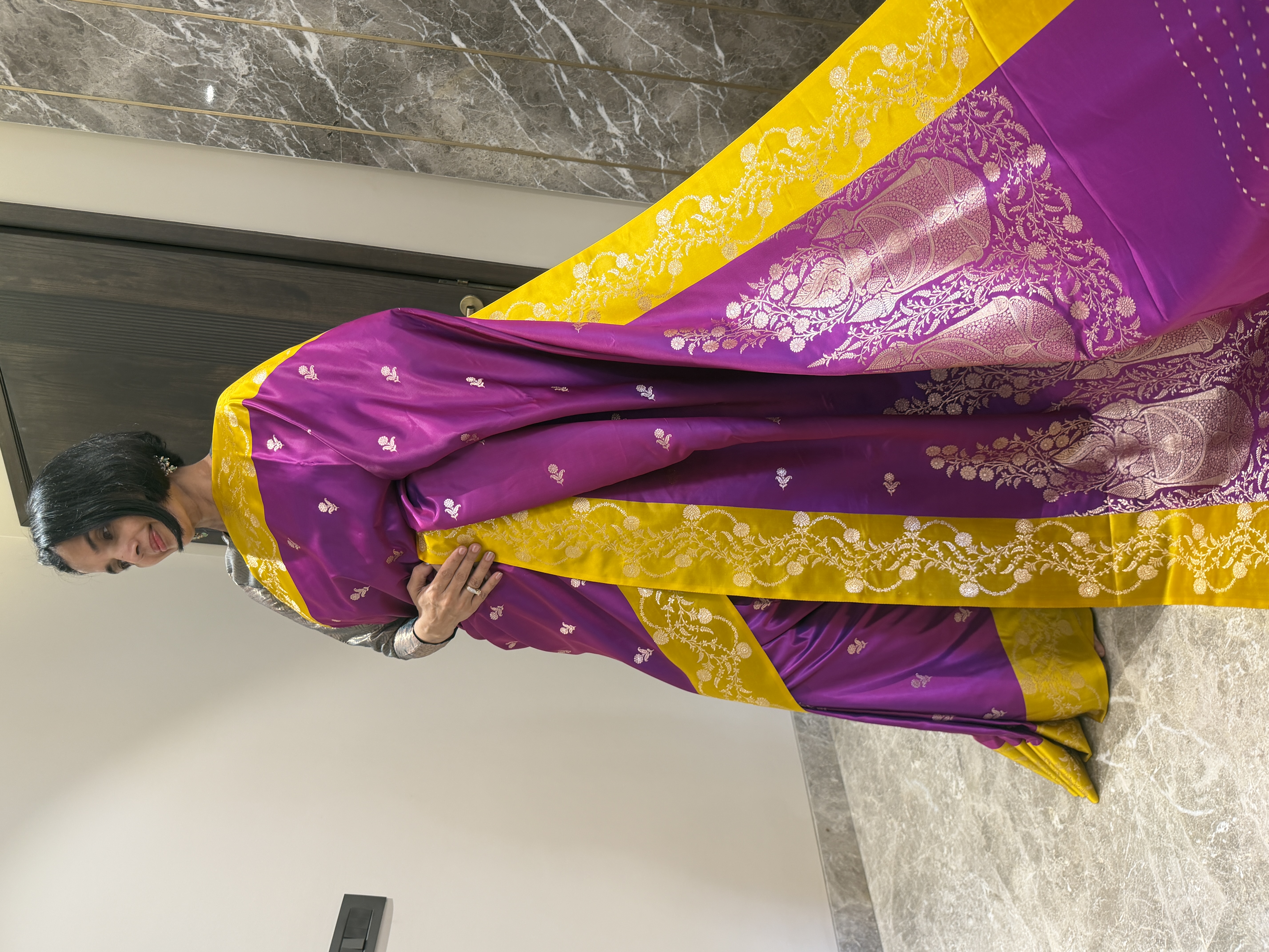 Royal Purple Mushroo Silk Banarasi Saree — Banarasi, Mushroo Silk, Varanasi, Uttar Pradesh, view 7