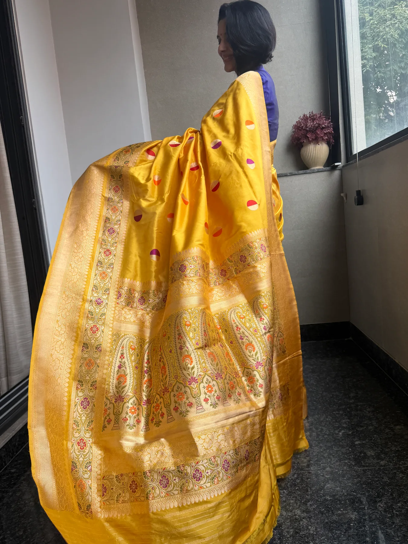 Mustard Gold Pure Katan Silk Kaduwa Meena Circle Banarasi Saree — Banarasi, Pure Katan Silk, view 7