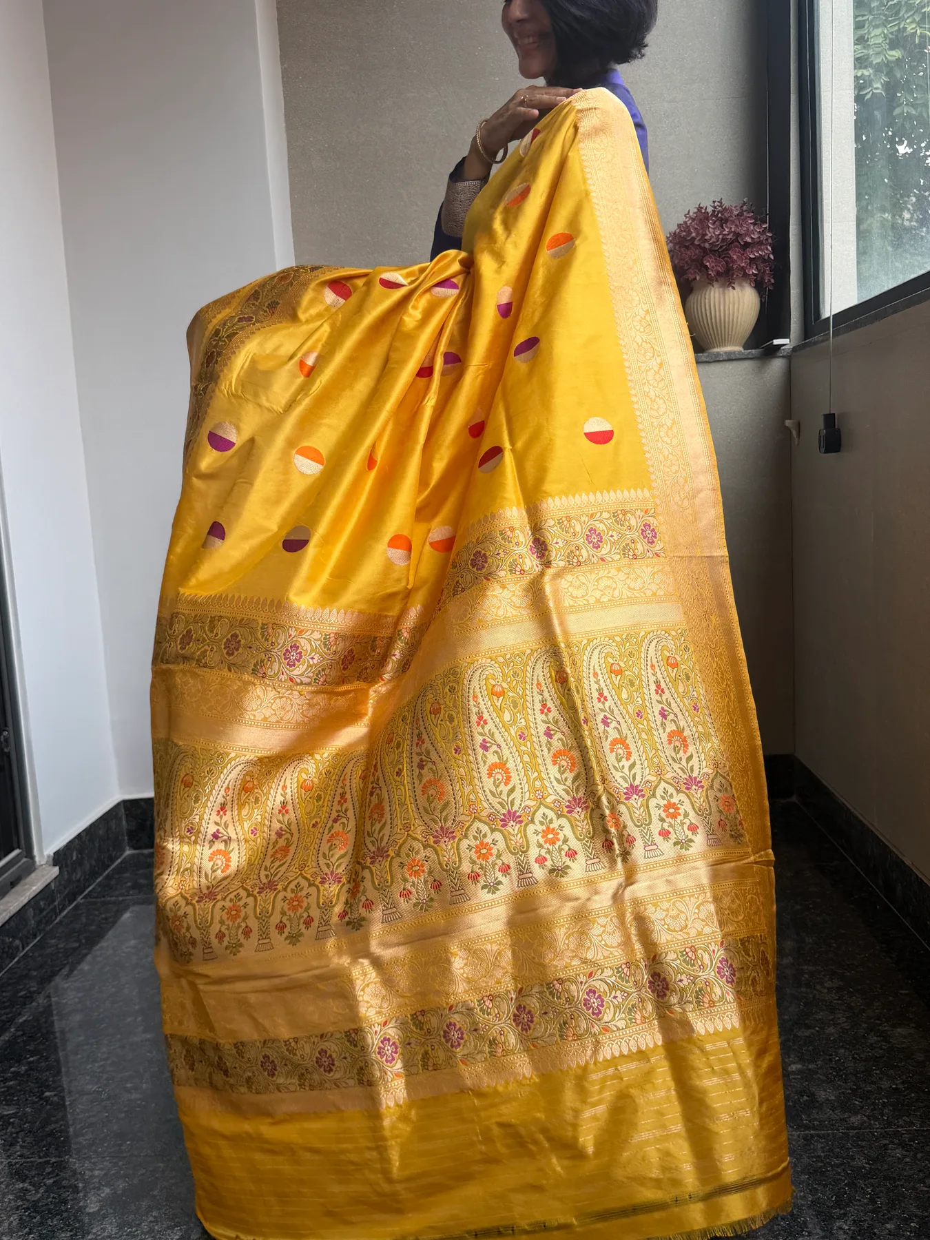 Mustard Gold Pure Katan Silk Kaduwa Meena Circle Banarasi Saree — Banarasi, Pure Katan Silk, view 6