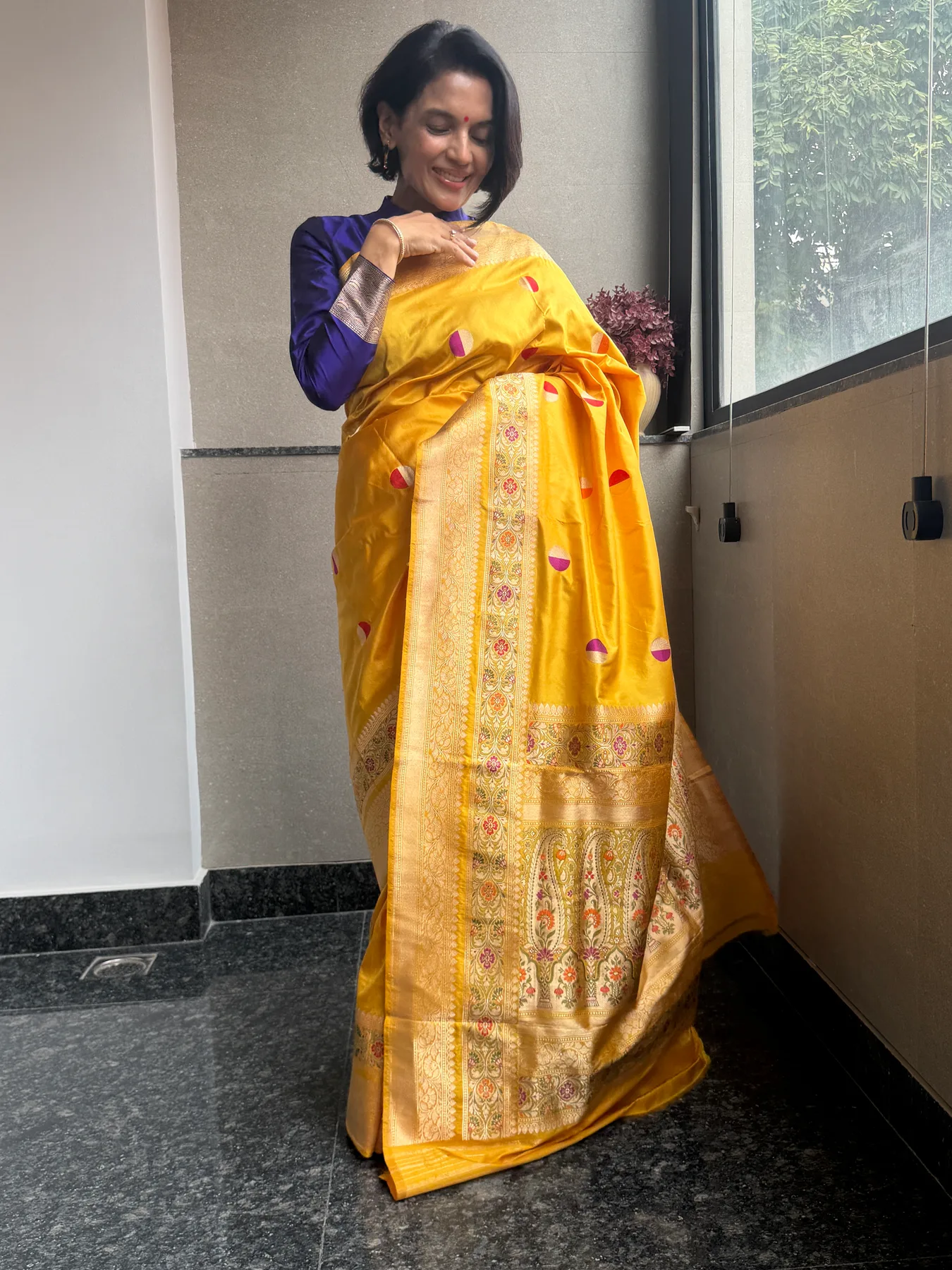 Mustard Gold Pure Katan Silk Kaduwa Meena Circle Banarasi Saree — Banarasi, Pure Katan Silk, view 5