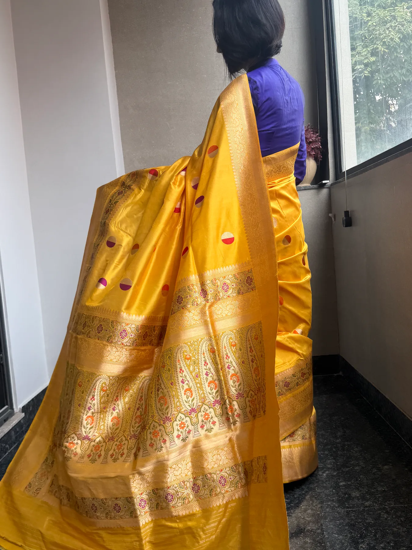 Mustard Gold Pure Katan Silk Kaduwa Meena Circle Banarasi Saree — Banarasi, Pure Katan Silk, view 9