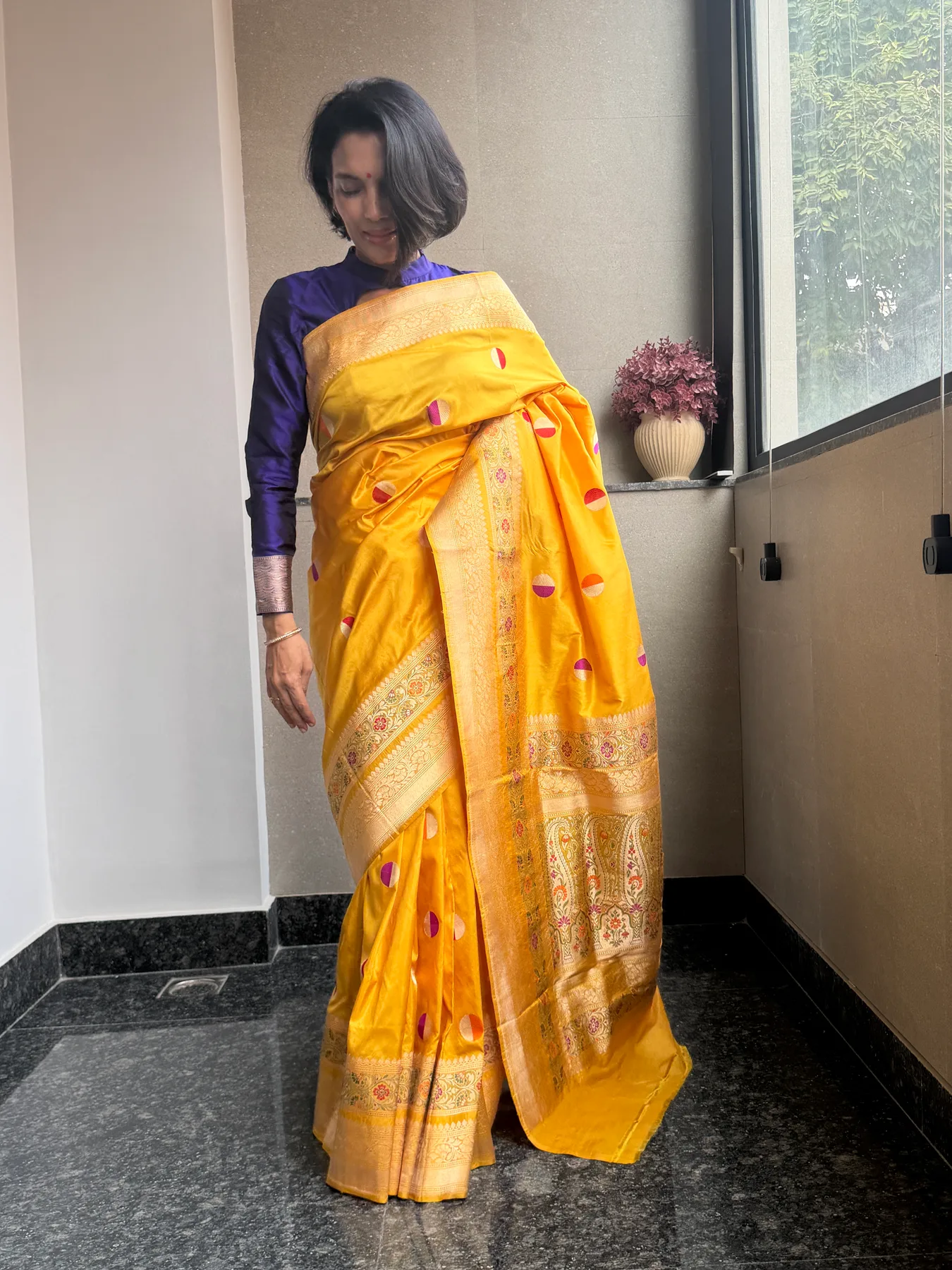 Mustard Gold Pure Katan Silk Kaduwa Meena Circle Banarasi Saree — Banarasi, Pure Katan Silk, view 4