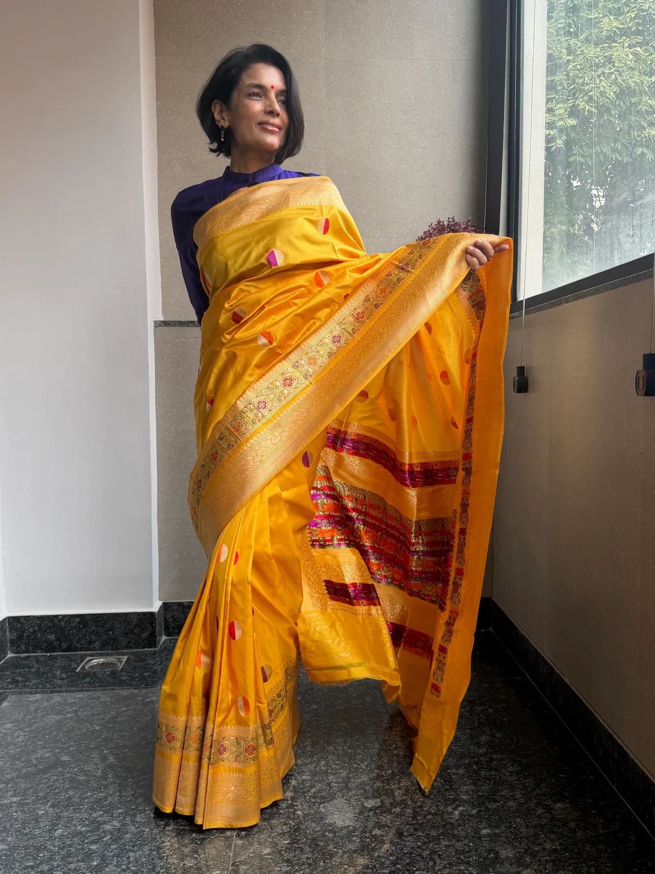 Mustard Gold Pure Katan Silk Kaduwa Meena Circle Banarasi Saree — Banarasi, Pure Katan Silk, view 3