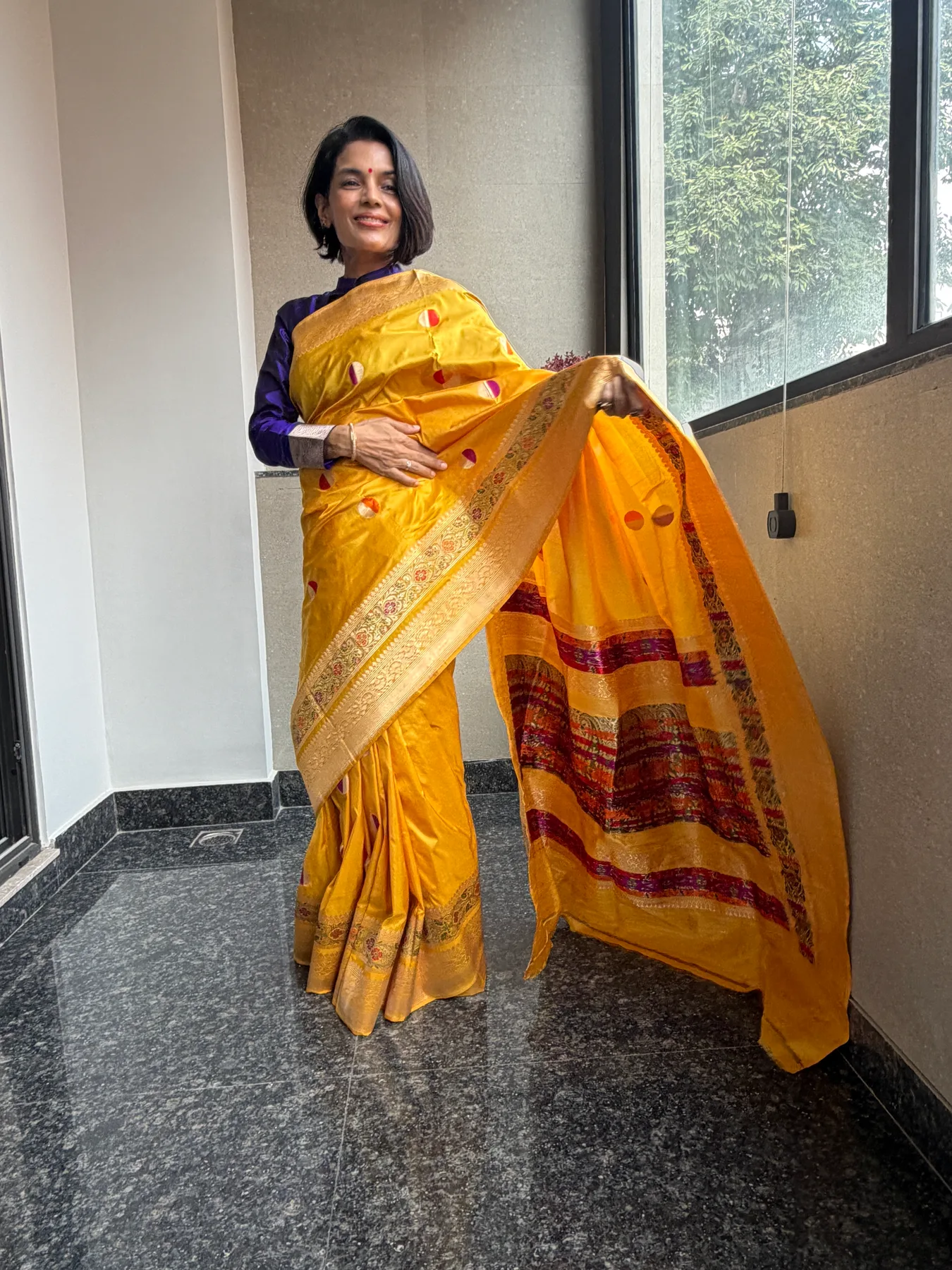 Mustard Gold Pure Katan Silk Kaduwa Meena Circle Banarasi Saree — Banarasi, Pure Katan Silk, view 2