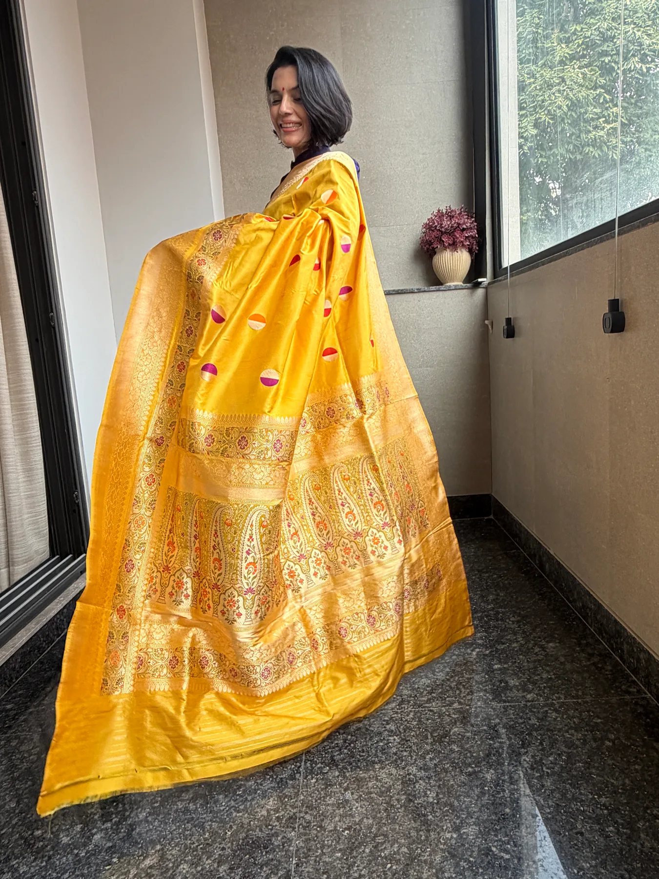 Mustard Gold Pure Katan Silk Kaduwa Meena Circle Banarasi Saree — Banarasi, Pure Katan Silk, view 8