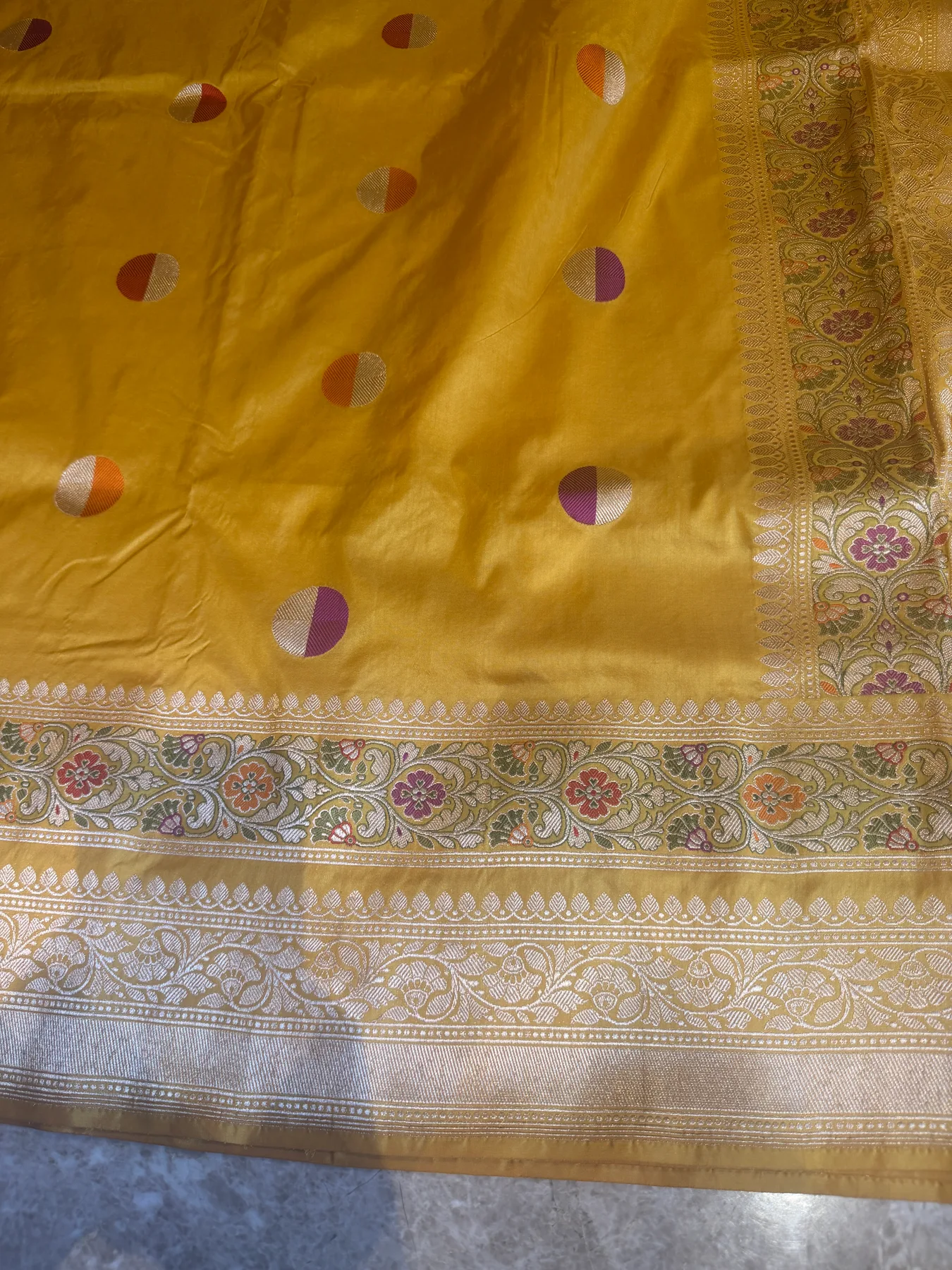 Mustard Gold Pure Katan Silk Kaduwa Meena Circle Banarasi Saree — Banarasi, Pure Katan Silk, view 13