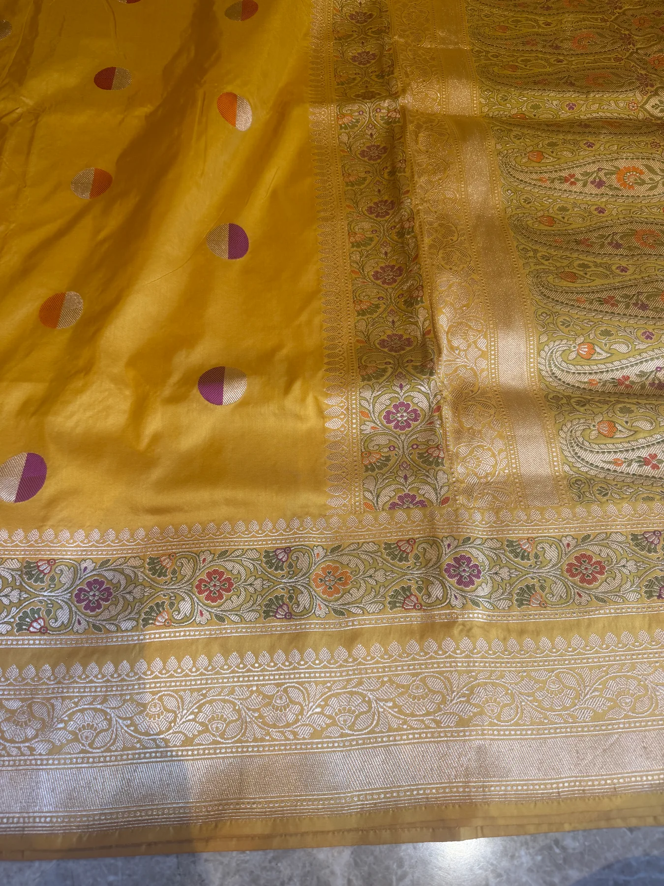 Mustard Gold Pure Katan Silk Kaduwa Meena Circle Banarasi Saree — Banarasi, Pure Katan Silk, view 14