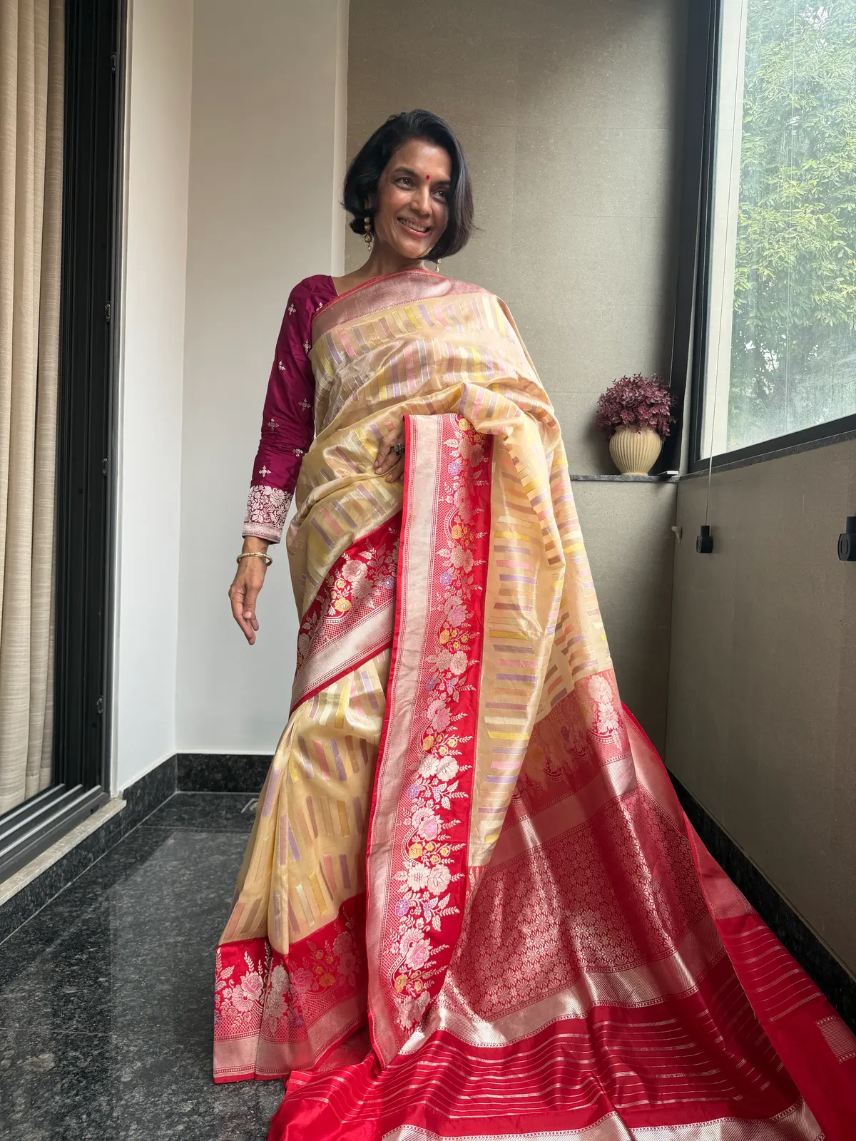 Nafees Ivory Rangkaat Kora Silk Kaduwa Banarasi Saree — Banarasi, Kora Silk & Katan Silk, Varanasi, Uttar Pradesh