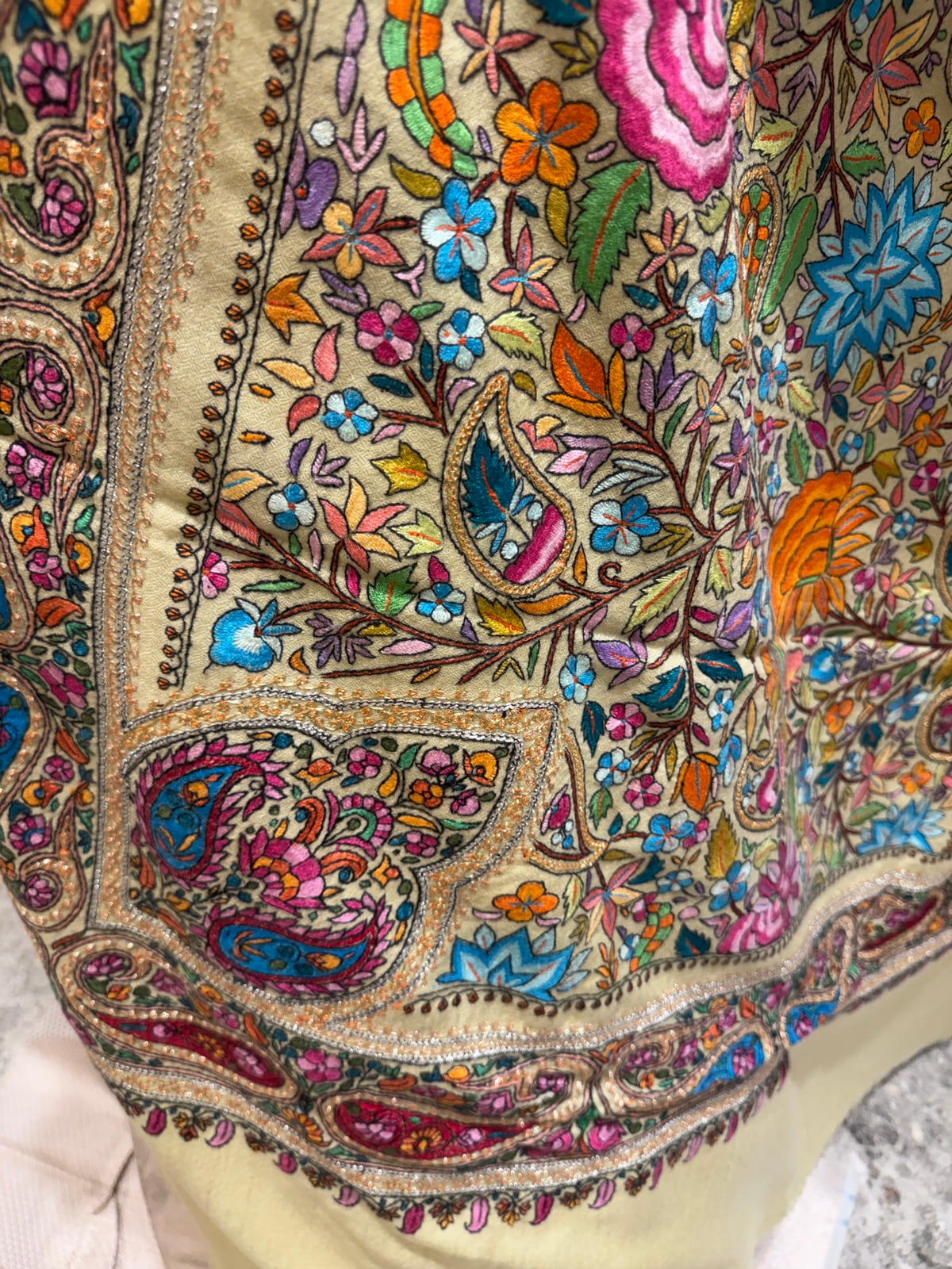 Ladies Pure Pashmina Chashme Bulbul Hand Embroidered Shawl with Tilla Koniyas — Hand Woven, Pure Pashmina, Kashmir, view 4